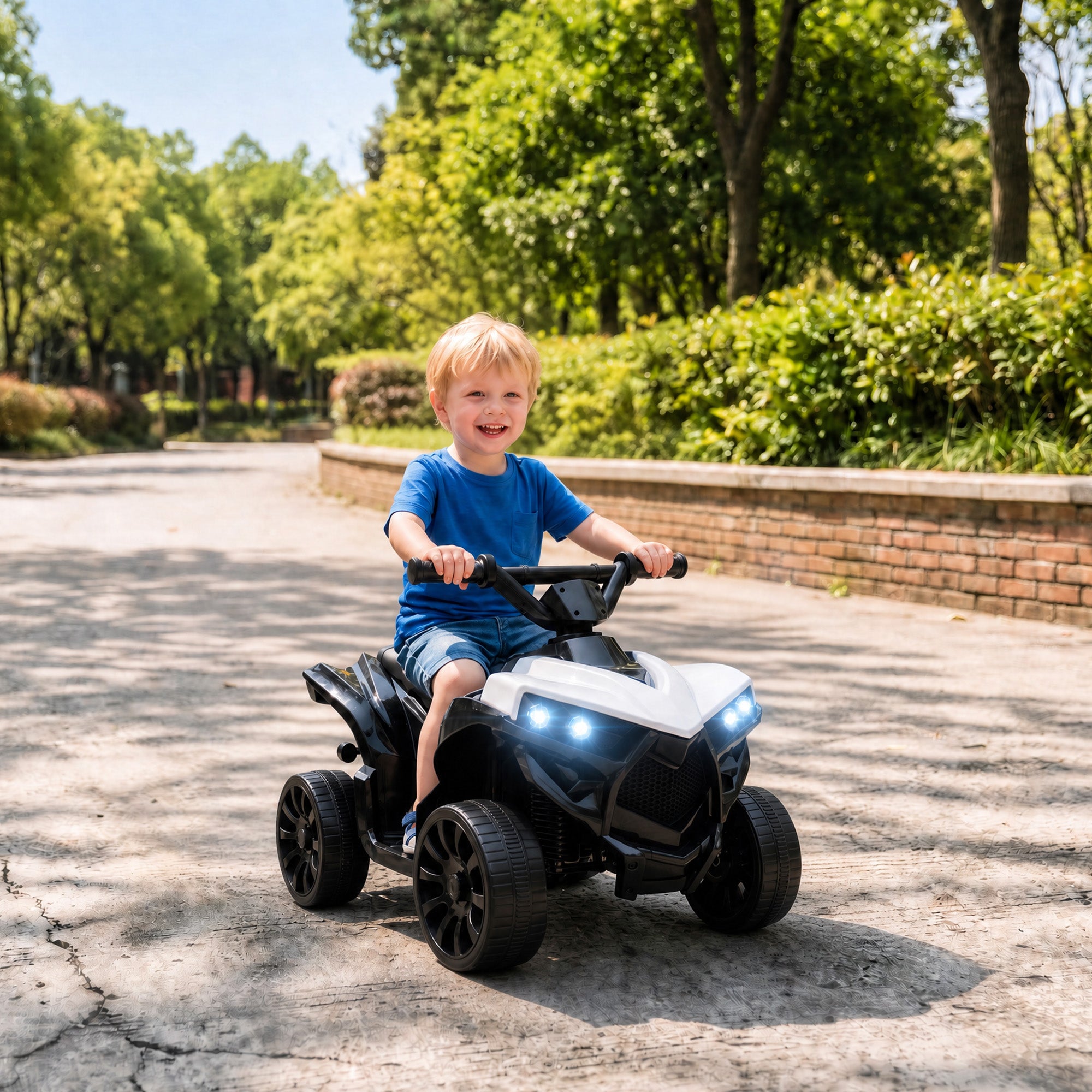 AIYAPLAY 6V Kids ATV, 4 Wheeler Electric Ride on Car with Music and LED Headlights, for Ages 18-56 Months Boys and Girls, White