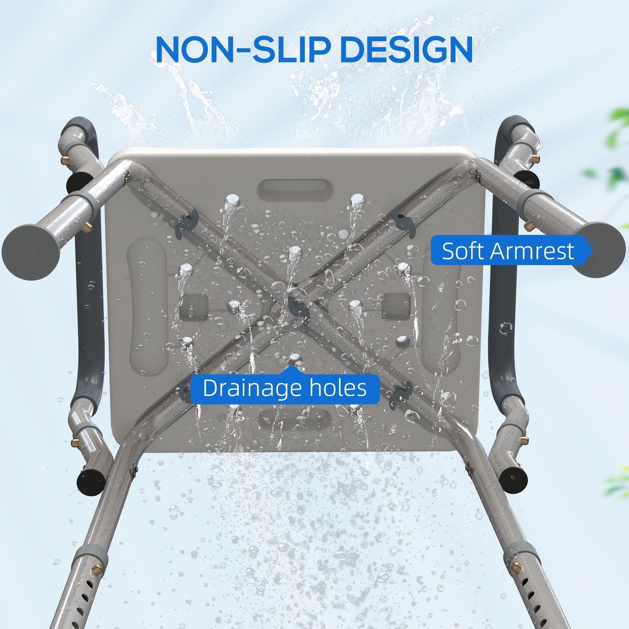 HOMCOM Portable Shower Stool, Non-Slip Shower Chair with Adjustable Height, Rust-Free Aluminium Bath Chair for Elderly, Disabled, Grey