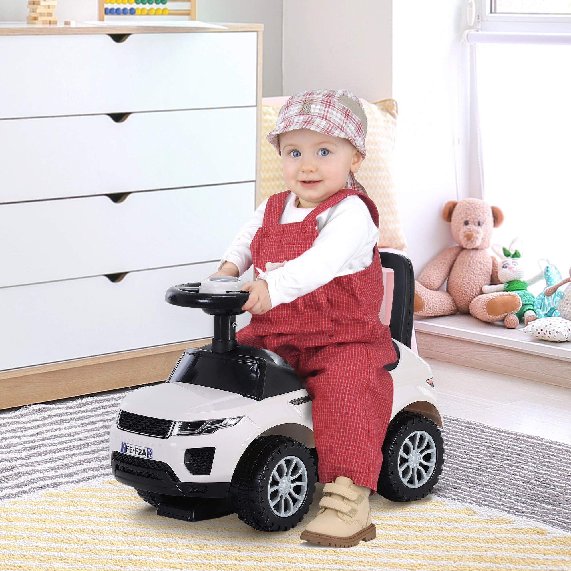HOMCOM 3-in-1 Ride On Car Foot To Floor Slider Toddler w/ Horn Steering Wheel NO POWER Manual Under Seat Storage Safe Design for 1-3 Year Old White - North Peak Garden Furniture