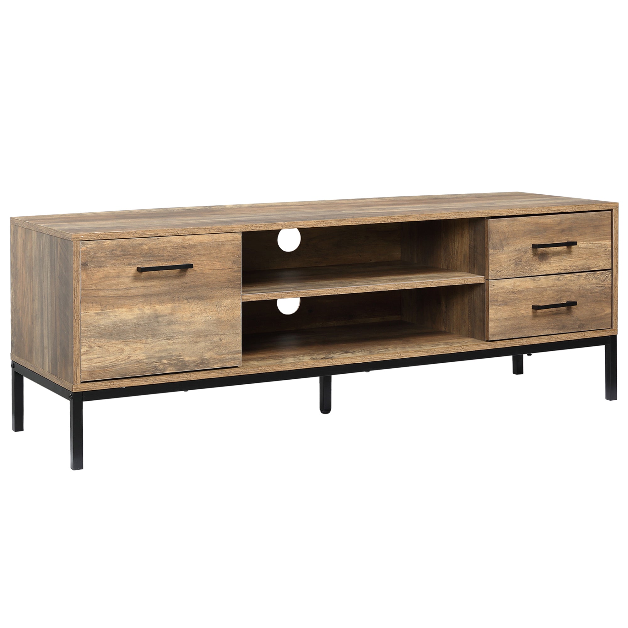 HOMCOM Light Industrial-Style TV Stand Cabinet - Brown/Black