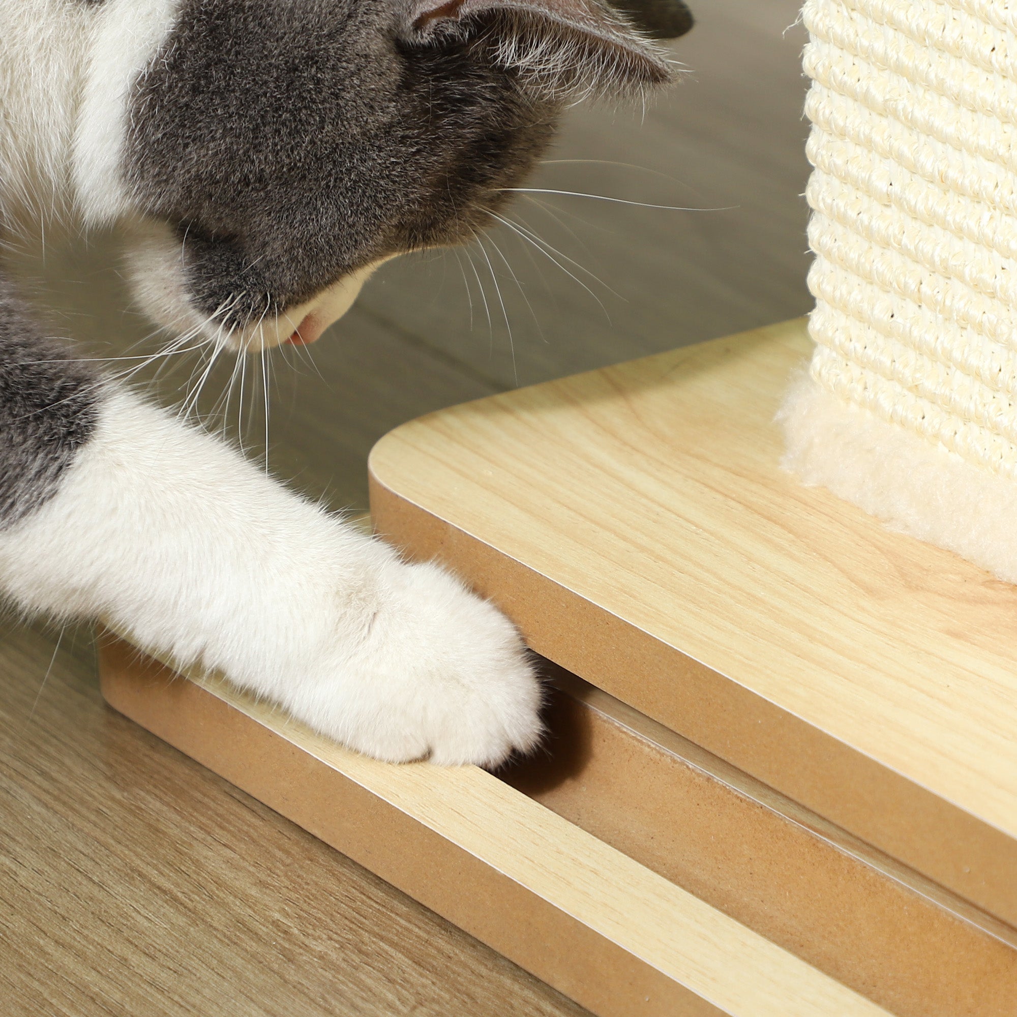 PawHut 3-in-1 Cat Scratching Post, 67cm Cat Scratcher w/ Track Ball Toy, Oak Tone - North Peak Garden Furniture