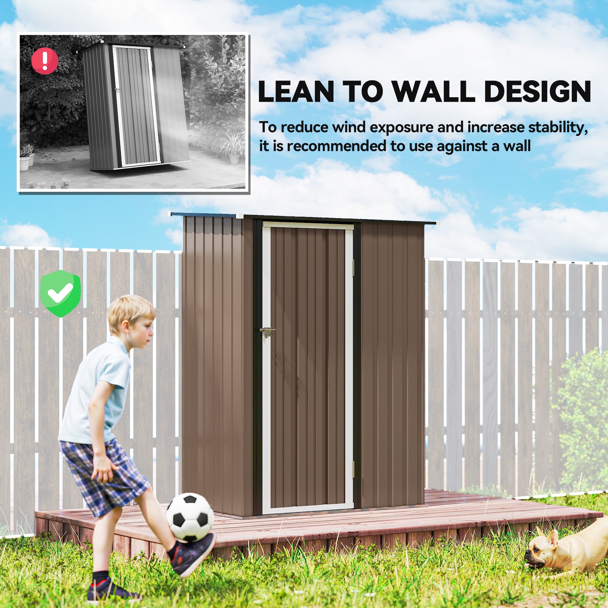 Outsunny 5ft x 3ft Garden Metal Storage Shed, Outdoor Tool Shed with Sloped Roof, Lockable Door for Tools, Equipment, Brown