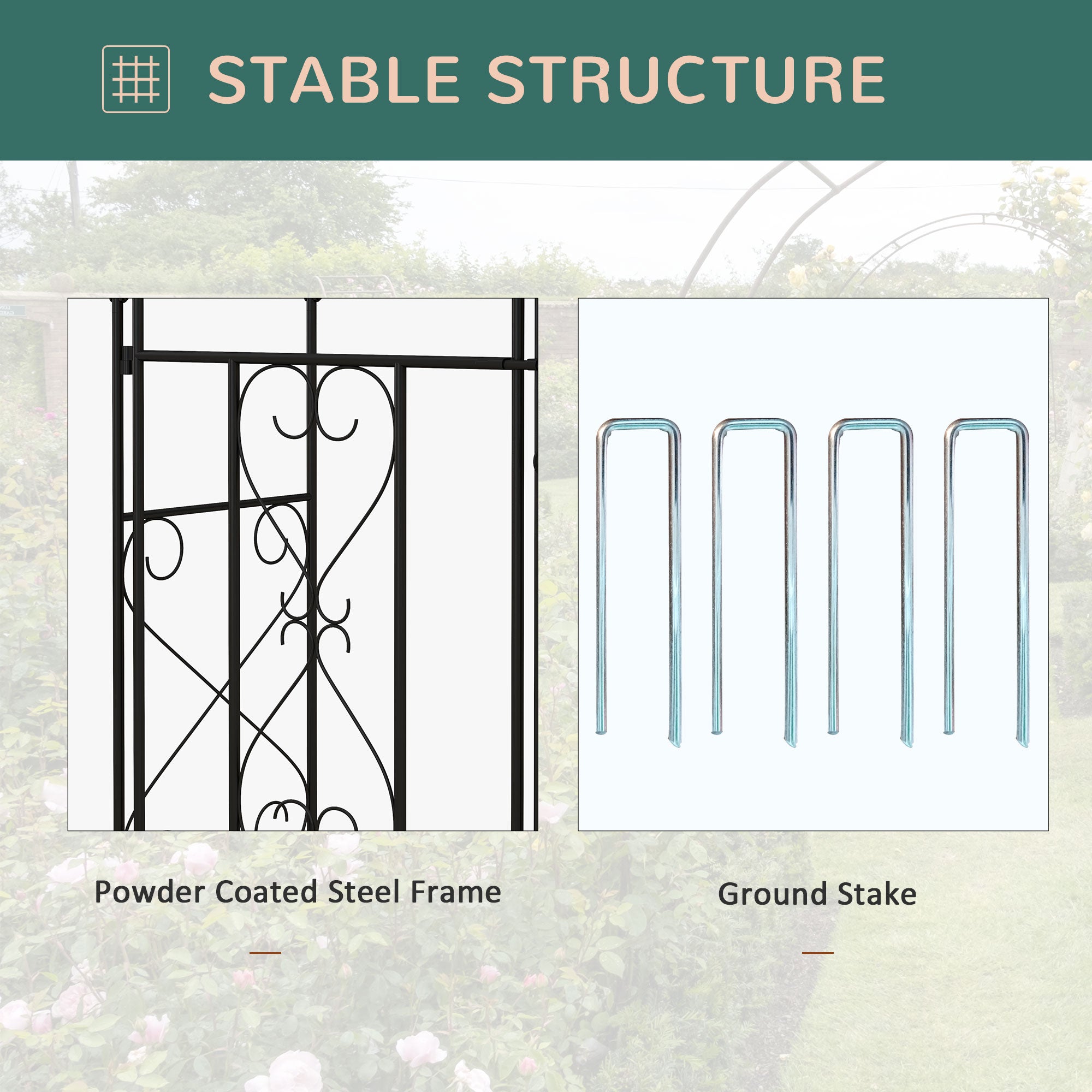 Outsunny Decorative Garden Arch, with Gate - Black - North Peak Garden Furniture
