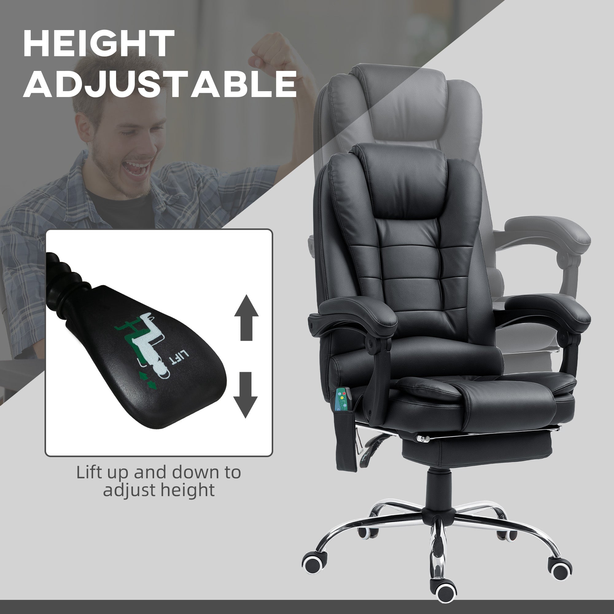 Vinsetto Heated 6 Points Vibration Massage Executive Office Chair Adjustable Swivel Ergonomic High Back Desk Chair Recliner with Footrest Black - North Peak Garden Furniture