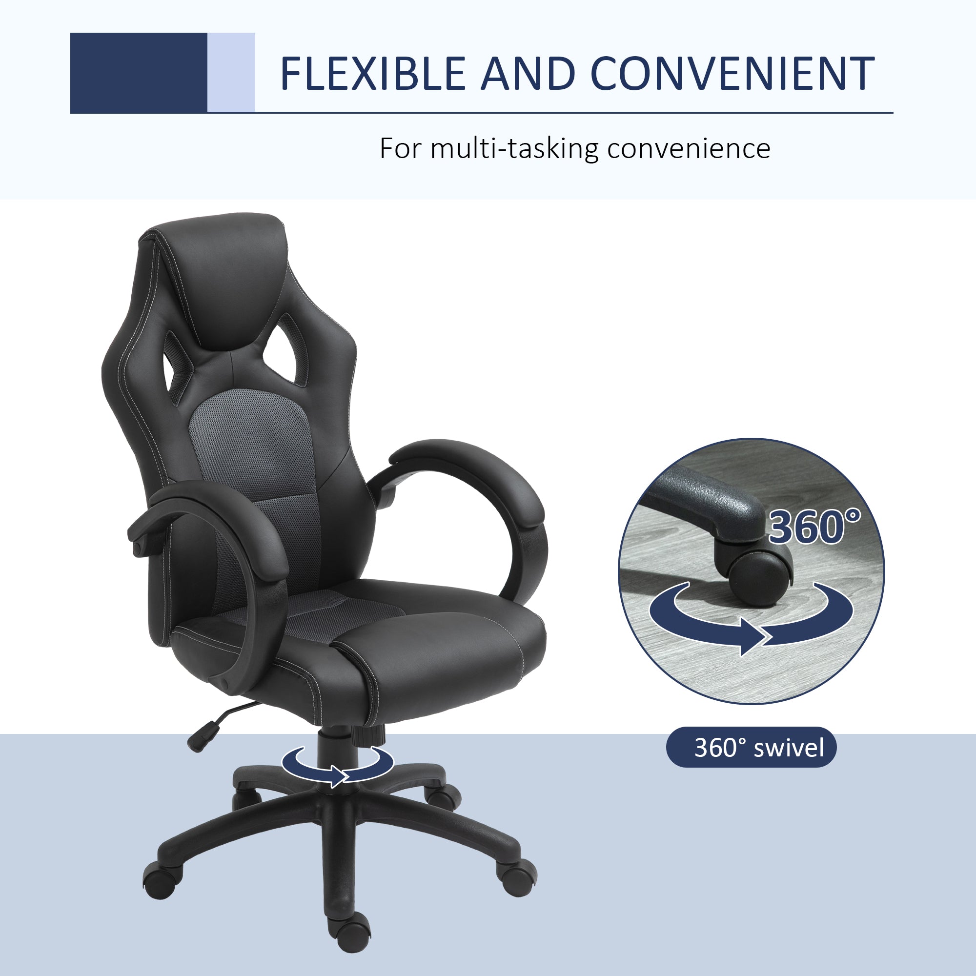 Vinsetto High-Back Office Chair Faux Leather Swivel Computer Desk Chair for Home Office with Wheels Armrests Black - North Peak Garden Furniture