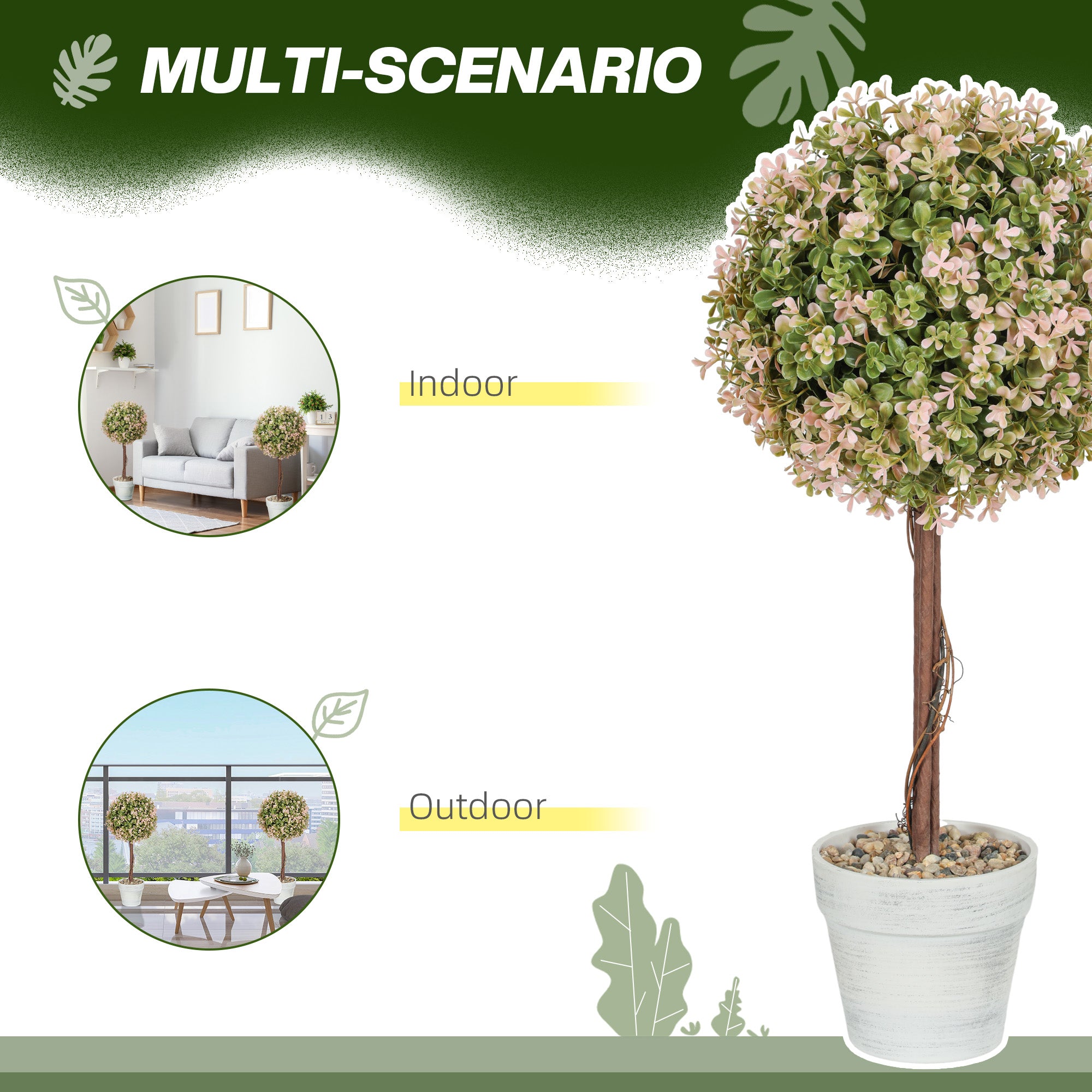 HOMCOM Set of 2 Decorative Artificial Plants, Murraya Flowers in Pot, Fake Plants for Home Indoor outdoor Decor, 60cm, Cream White - North Peak Garden Furniture