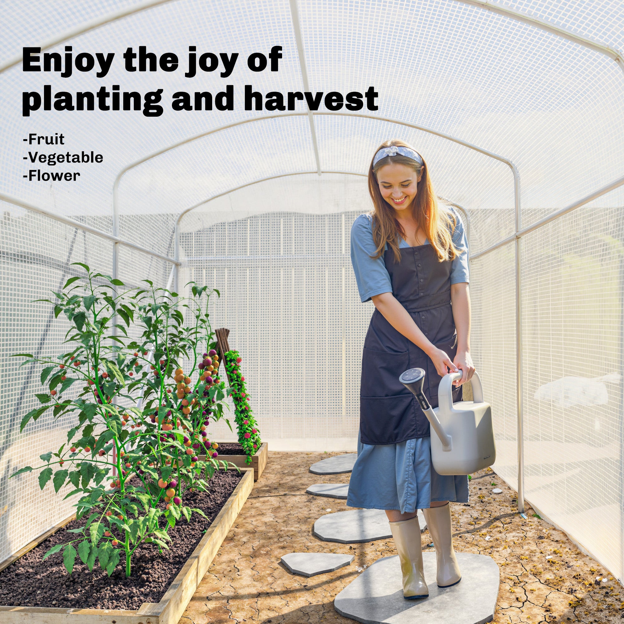 Outsunny Polytunnel Greenhouse Walk-in Grow House with UV-resistant PE Cover, Door and Galvanised Steel Frame, 2 x 2 x 2m, White