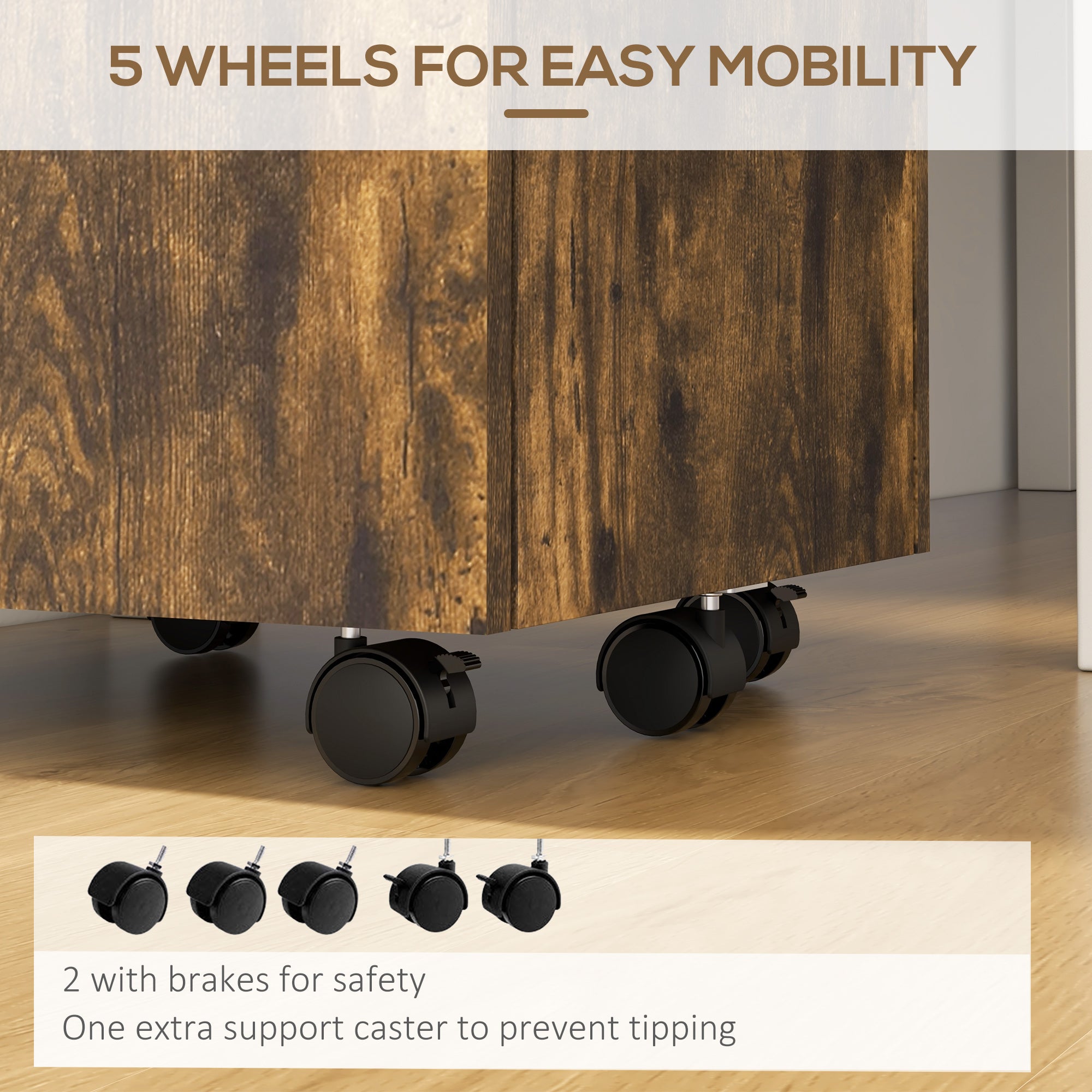 Vinsetto Lockable Two-Drawer Filing Cabinet, with Wheels - Wood-Effect - North Peak Garden Furniture