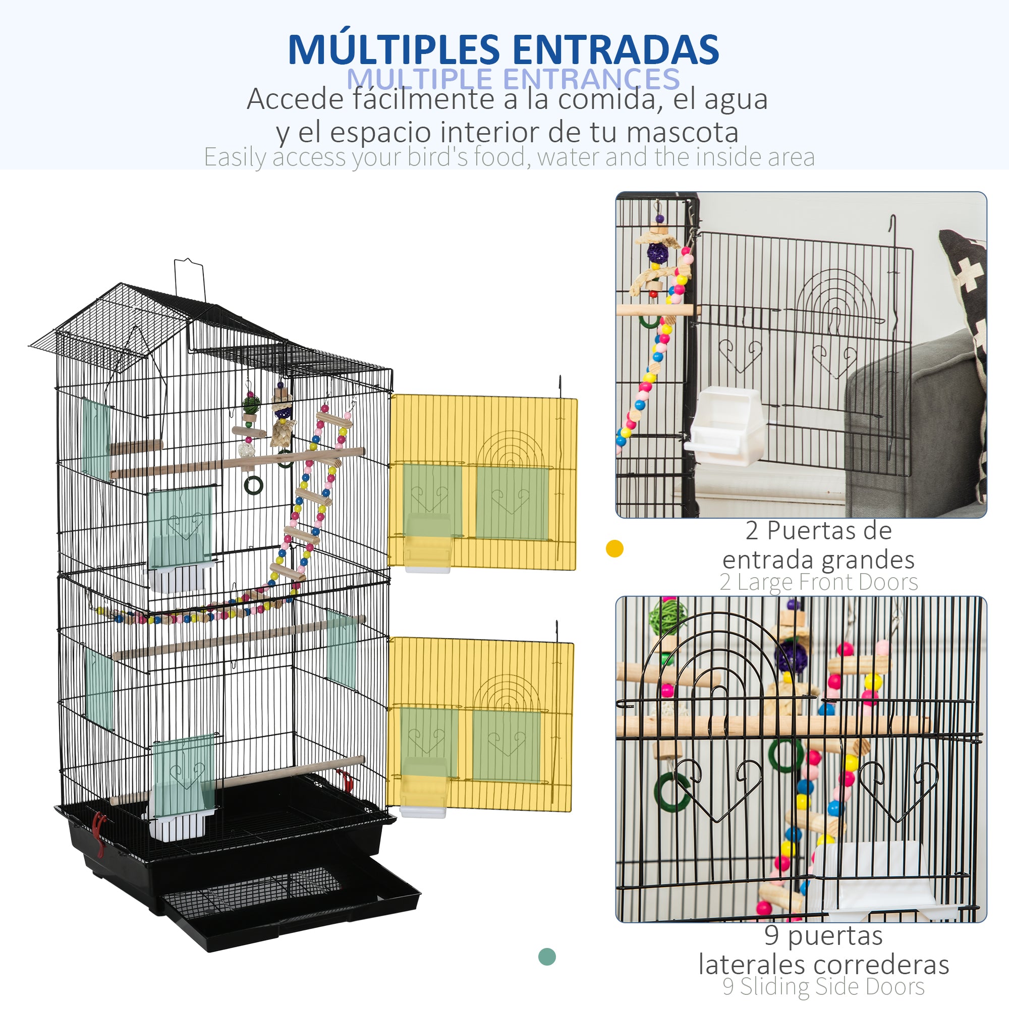 PawHut Bird Cage for Budgies, Finches, Canaries w/ Accessories, Toys, Tray - North Peak Garden Furniture