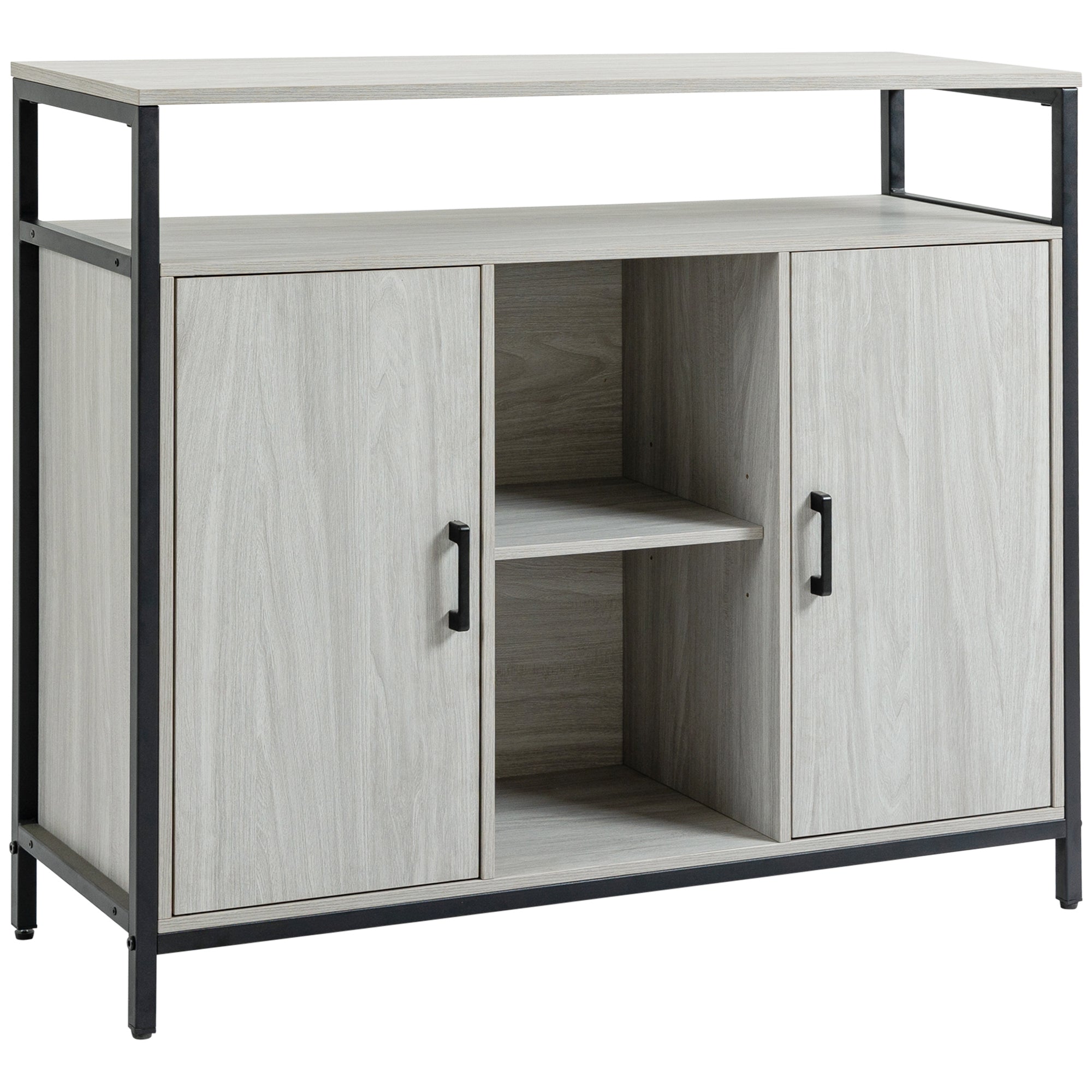 HOMCOM Modern Sideboard, Steel Frame Storage Cabinet with 2 Doors and Adjustable Shelves for Living Room, Hallway, Light Grey - North Peak Garden Furniture