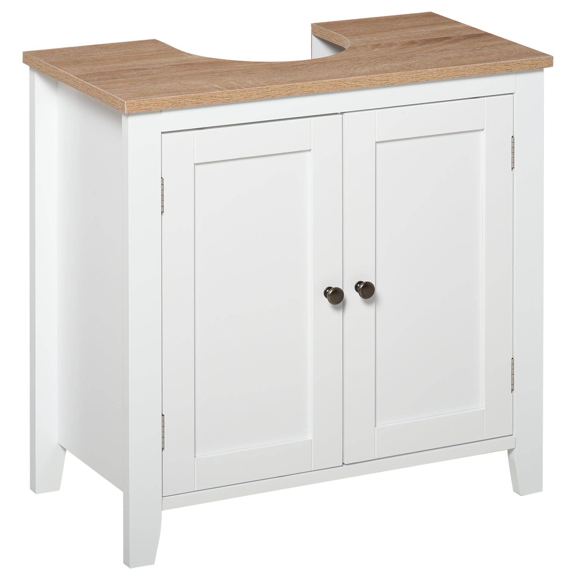 kleankin Bathroom Sink Cabinet, Bathroom Floor Storage Cabinet with 2 Doors Pedestal Under Sink Design, Space Saver Organizer Freestanding with Internal Adjustable Shelf, White - North Peak Garden Furniture