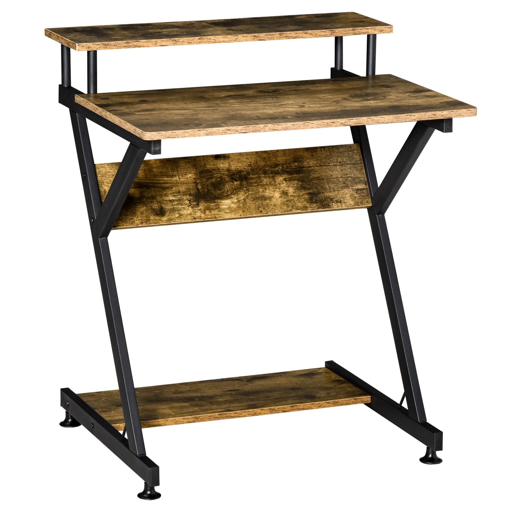HOMCOM Industrial Computer Desk with Monitor Stand, 70 x 60cm Compact Desk for Small Spaces, Home Office Desk, Rustic Brown - North Peak Garden Furniture