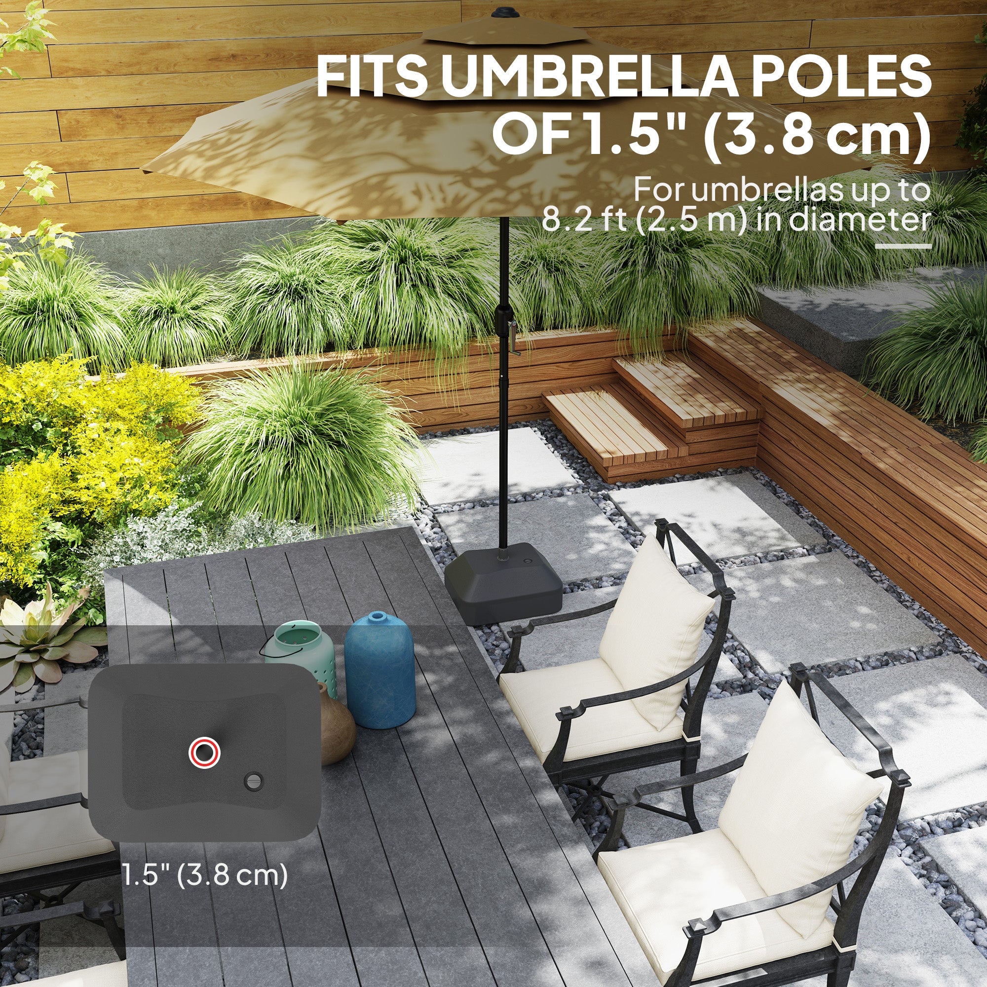Outsunny Fillable Garden Parasol Base, Heavy Duty Parasol Base Stand Outdoor Umbrella Stand, Filled Up to 24kg with Stand or 20kg with Water, Sun Umbrella Base for 38 mm Poles, Black - North Peak Garden Furniture