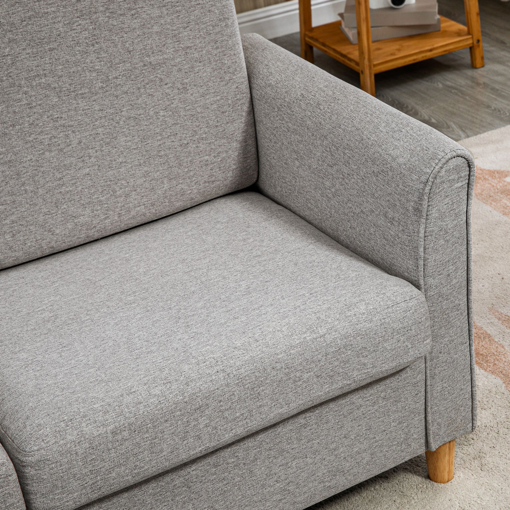HOMCOM Compact Loveseat Sofa, Modern 2 Seater Sofa for Living Room with Wood Legs and Armrests, Light Grey - North Peak Garden Furniture