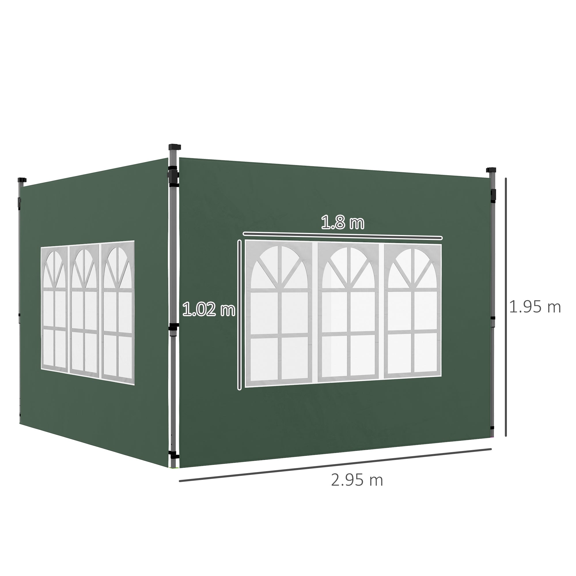Outsunny Gazebo Side Panels, Sides Replacement with Window for 3x3(m) or 3x4m Pop Up Gazebo, 2 Pack, Green - North Peak Garden Furniture