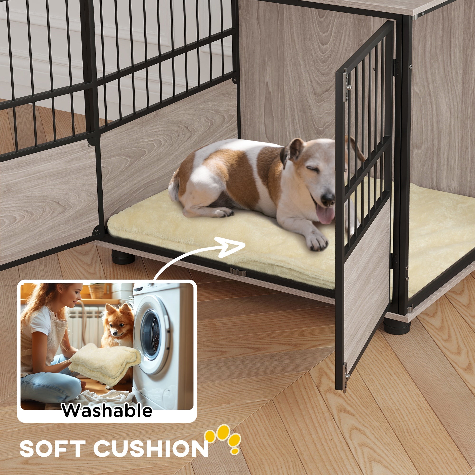 PawHut 80cm Furniture Style Dog Crate Dog Cage End Table Indoor with 3 Doors Soft Washable Cushion, for Medium Sized Dogs - North Peak Garden Furniture