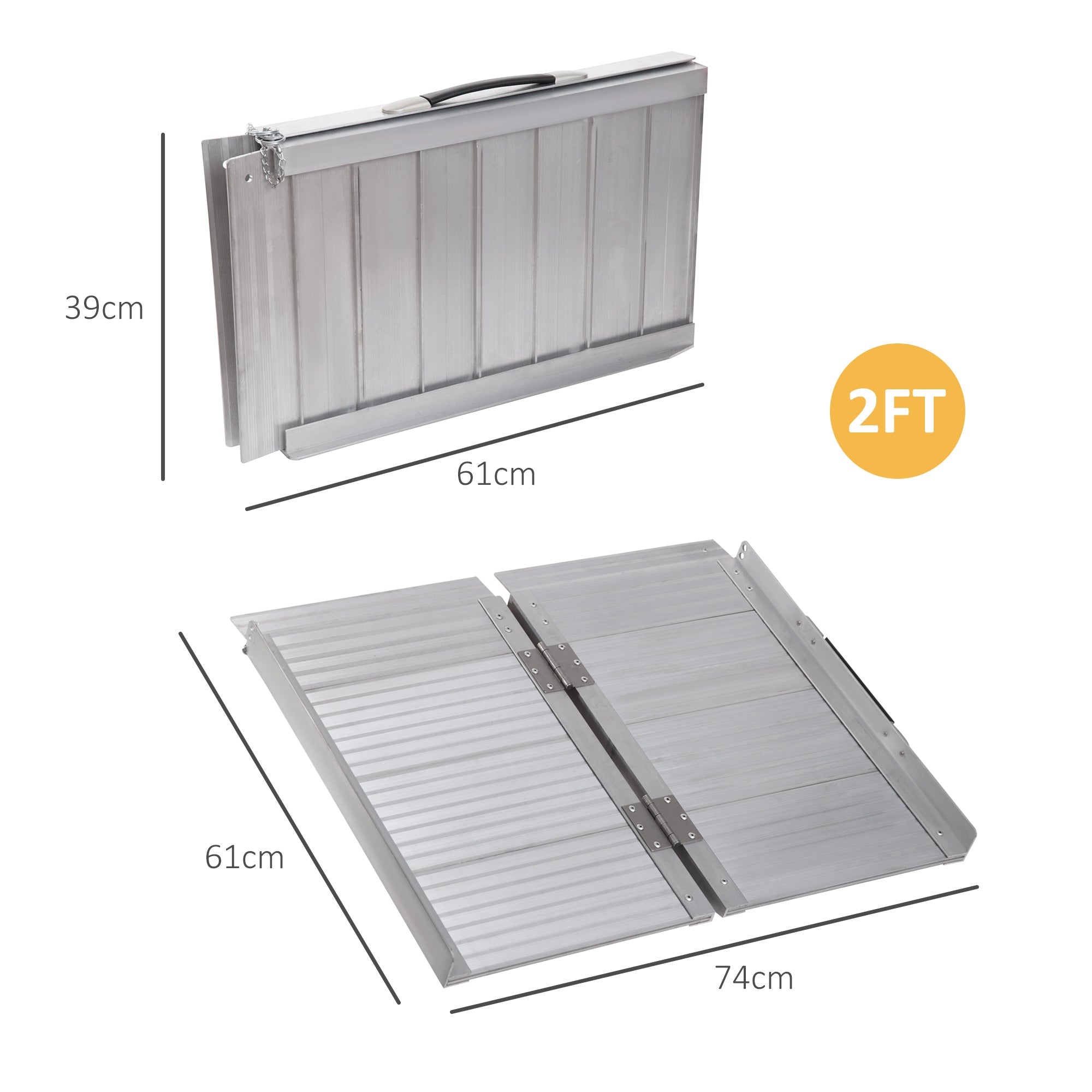 HOMCOM 2ft Folding Aluminum Wheelchair Ramp Scooter Portable Mobility Assist Suitcase Access Aid Disabled - North Peak Garden Furniture