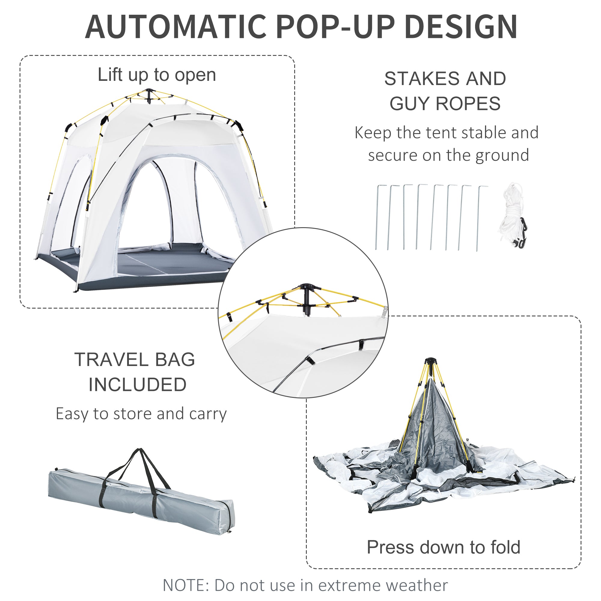 Outsunny 4 Person Automatic Camping Tent, Outdoor Pop Up Tent, Portable Backpacking Dome Shelter, Light Grey - North Peak Garden Furniture