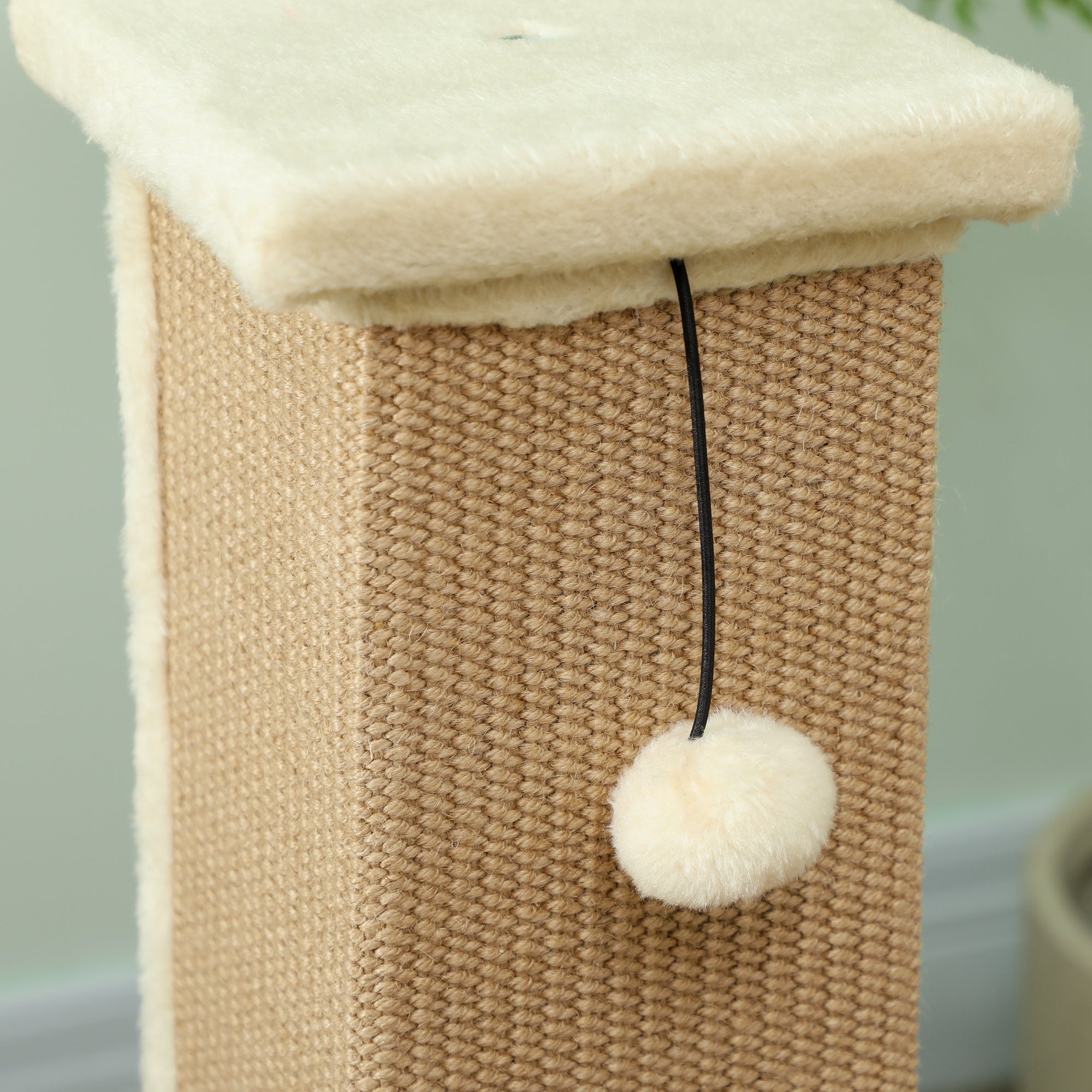 PawHut 81cm Cat Scratcher, Vertical Full Scratcher w/ Natural Jute Rope, Hanging Ball, Soft Plush - Beige