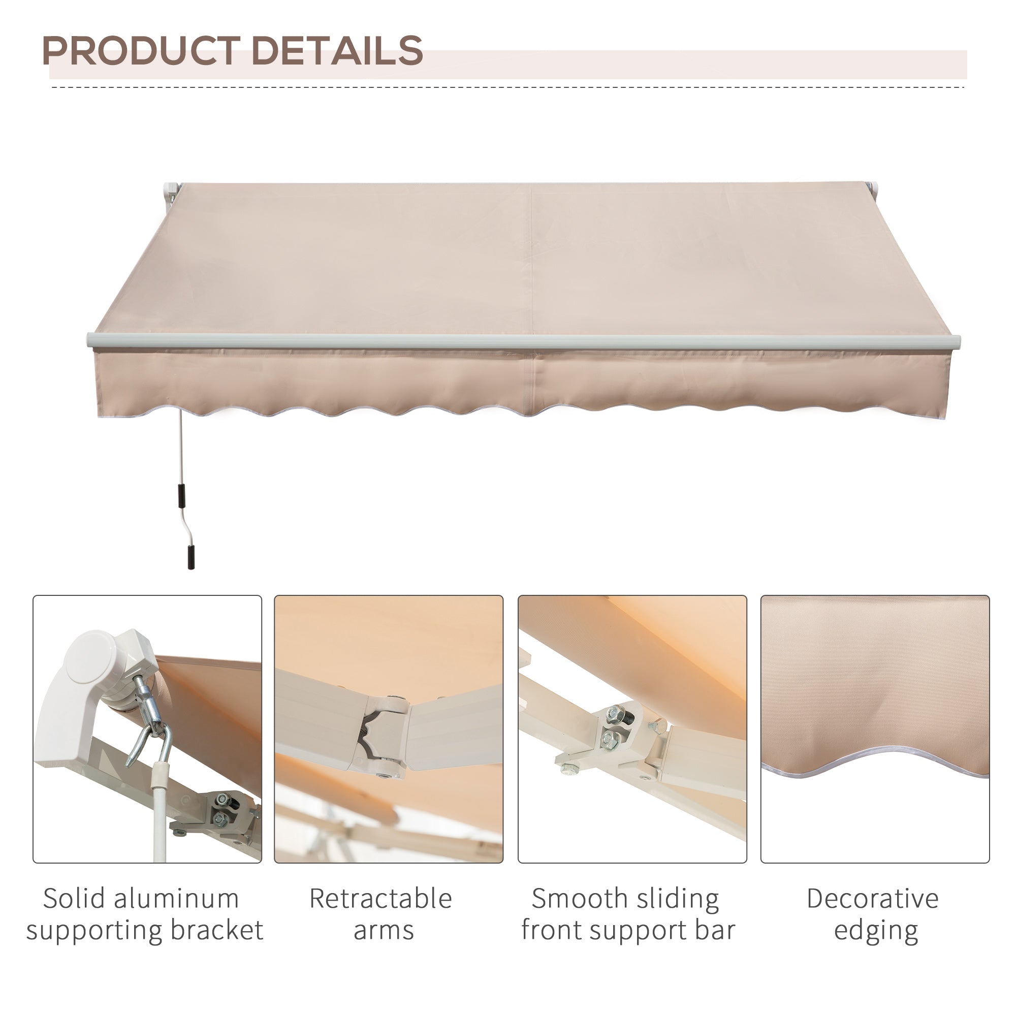 Outsunny Awning Canopy Manual Retractable Porch Sun Shade Shelter 3 x 2m Beige - North Peak Garden Furniture