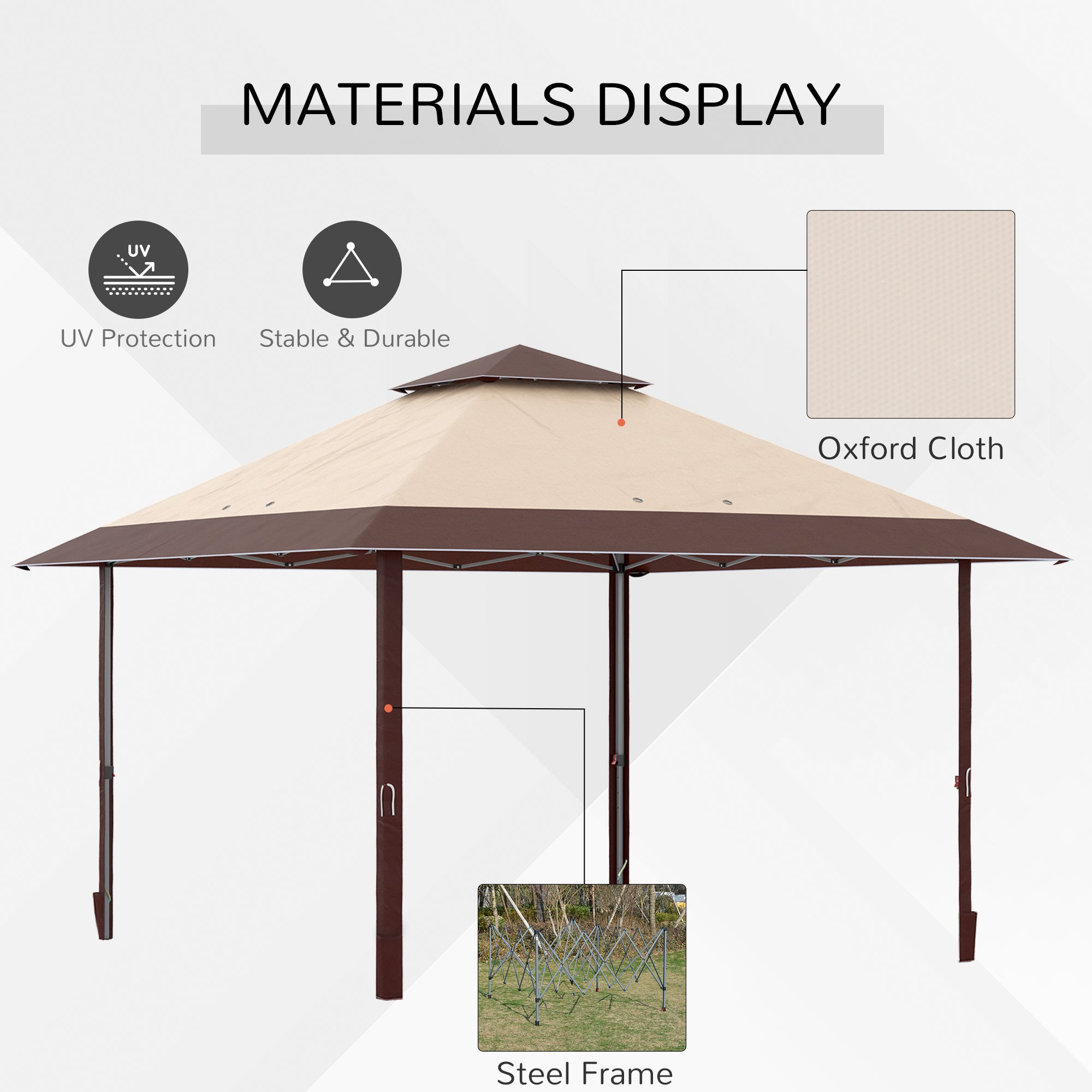 Outsunny 4 x 4m Pop-up Gazebo Double Roof Canopy Tent with UV Proof, Roller Bag & Adjustable Legs Outdoor Party, Steel Frame, Coffee