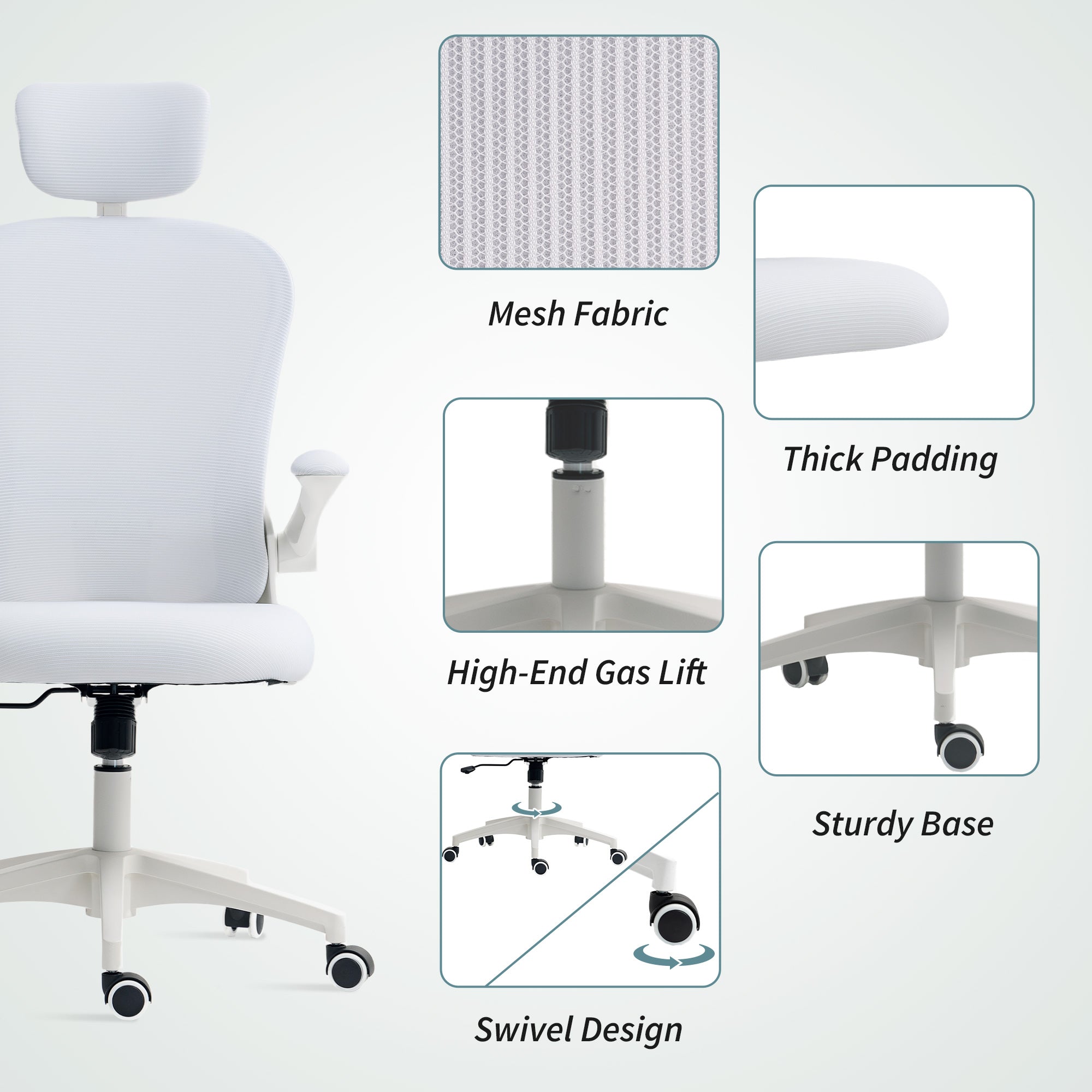 Vinsetto Multi-Adjustable Office Chair, with Lumbar Support, Headrest and Mesh Back - White - North Peak Garden Furniture
