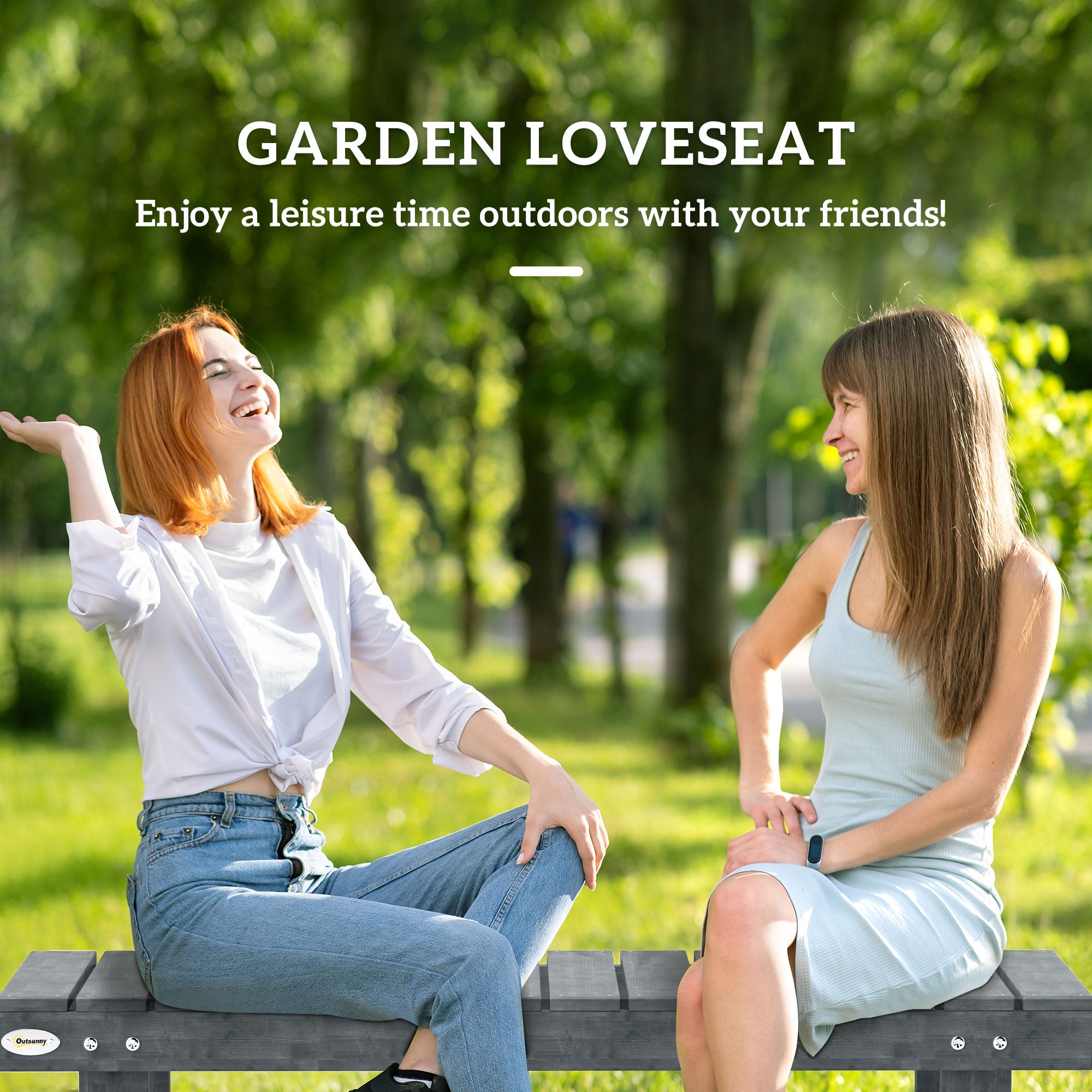 Outsunny 2-Seater Garden Wooden Bench, Grey - North Peak Garden Furniture