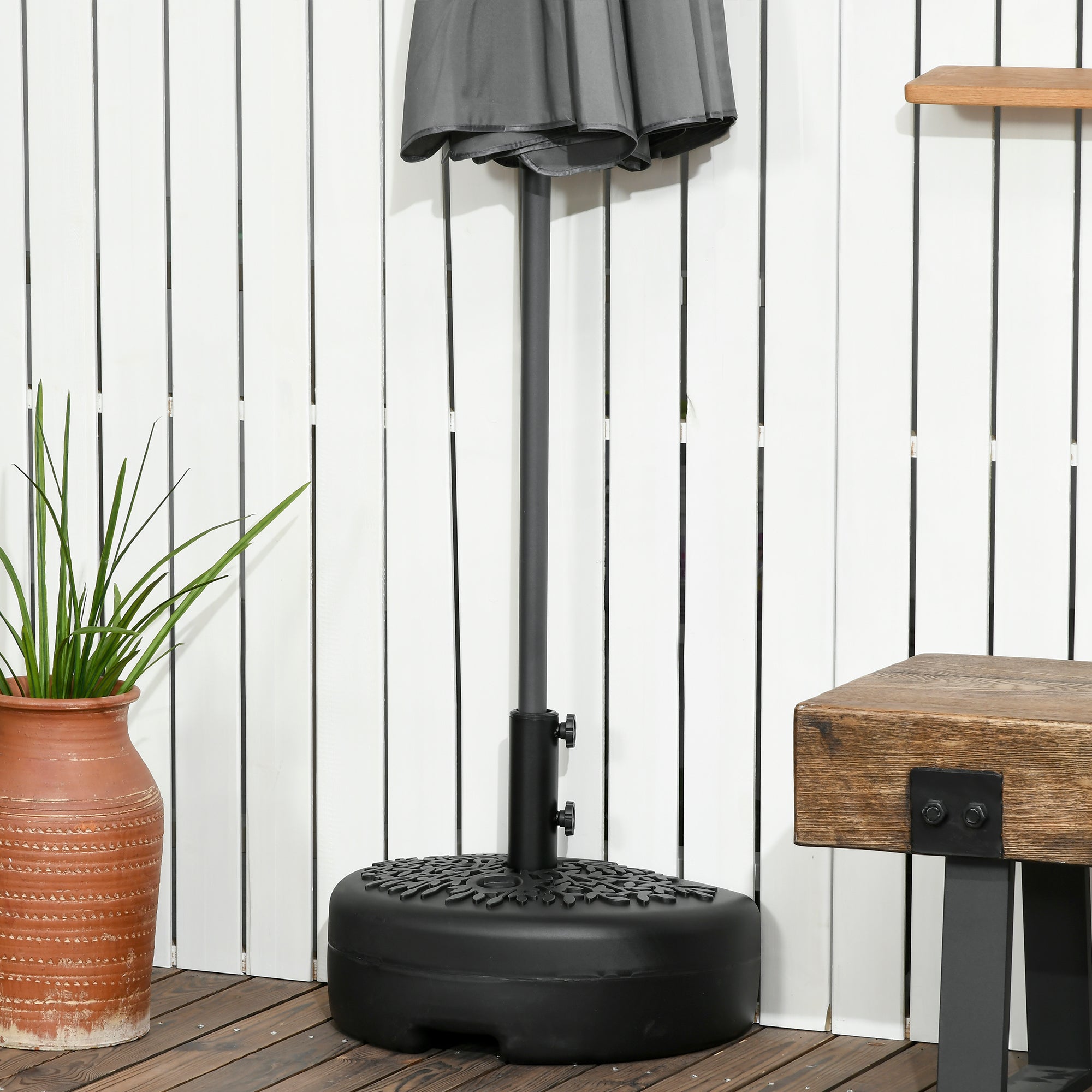 Outsunny Water/Sand Fillable Half Parasol Umbrella Base - Black - North Peak Garden Furniture