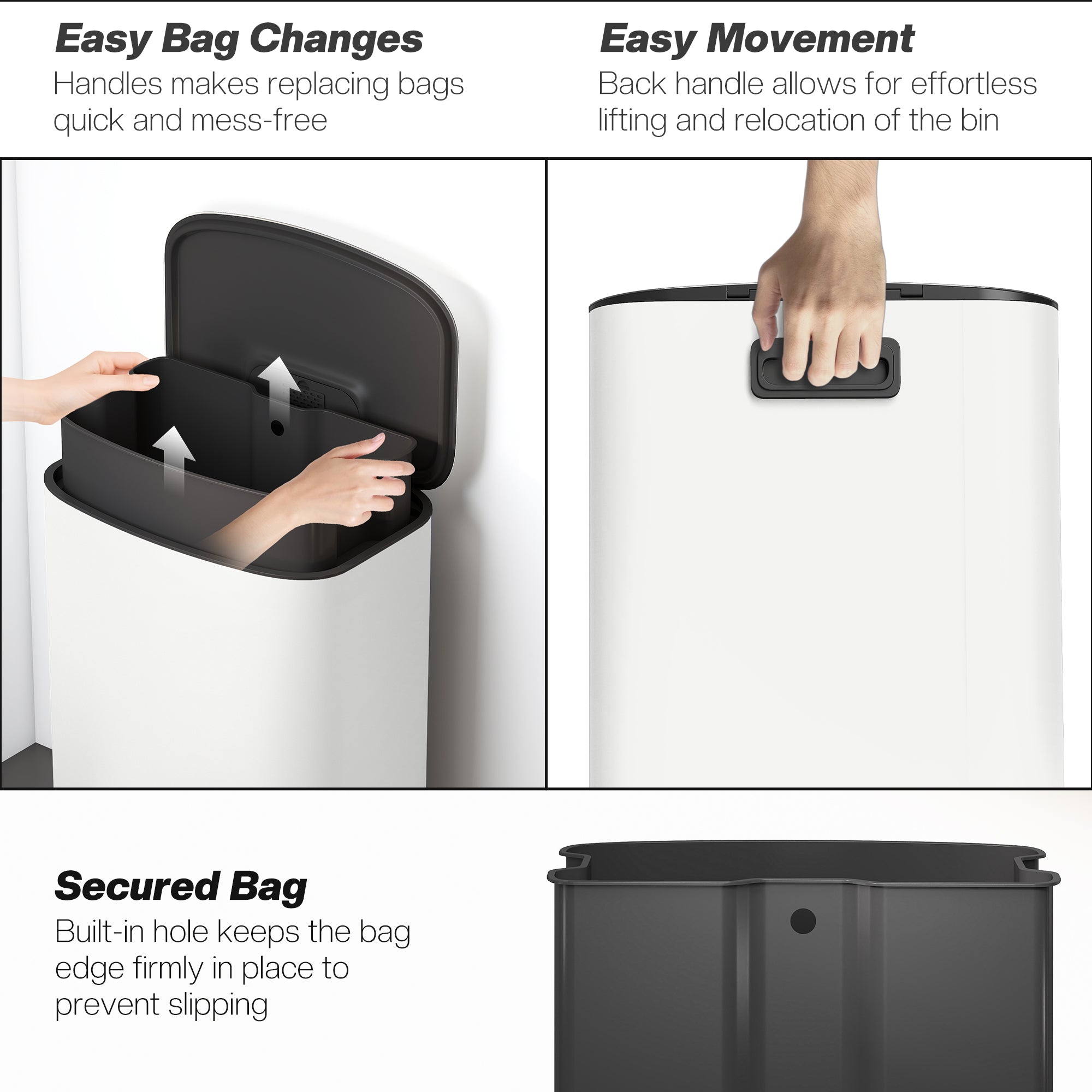 HOMCOM 50L Kitchen Bin with Soft-Close Lid and Stay-Open Function, Stainless Steel Pedal Bin with Removable Inner Bucket, Carry Handle for Kitchen, Office, Home, Cream