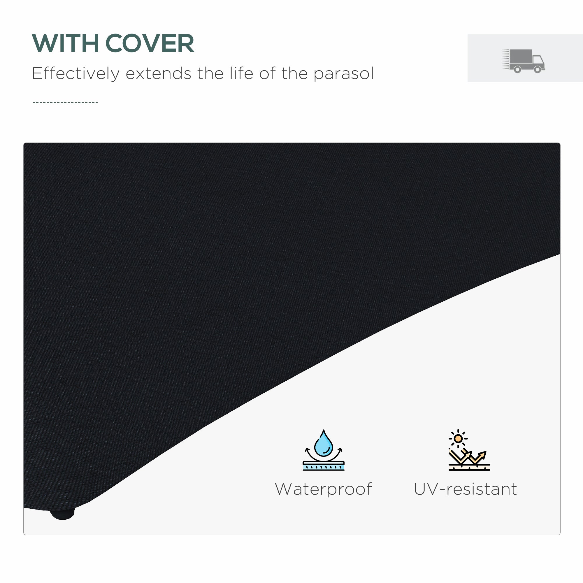 Outsunny 3(m) Garden Parasol Cantilever Umbrella with Solar LED, Cross Base and Waterproof Cover, Black - North Peak Garden Furniture