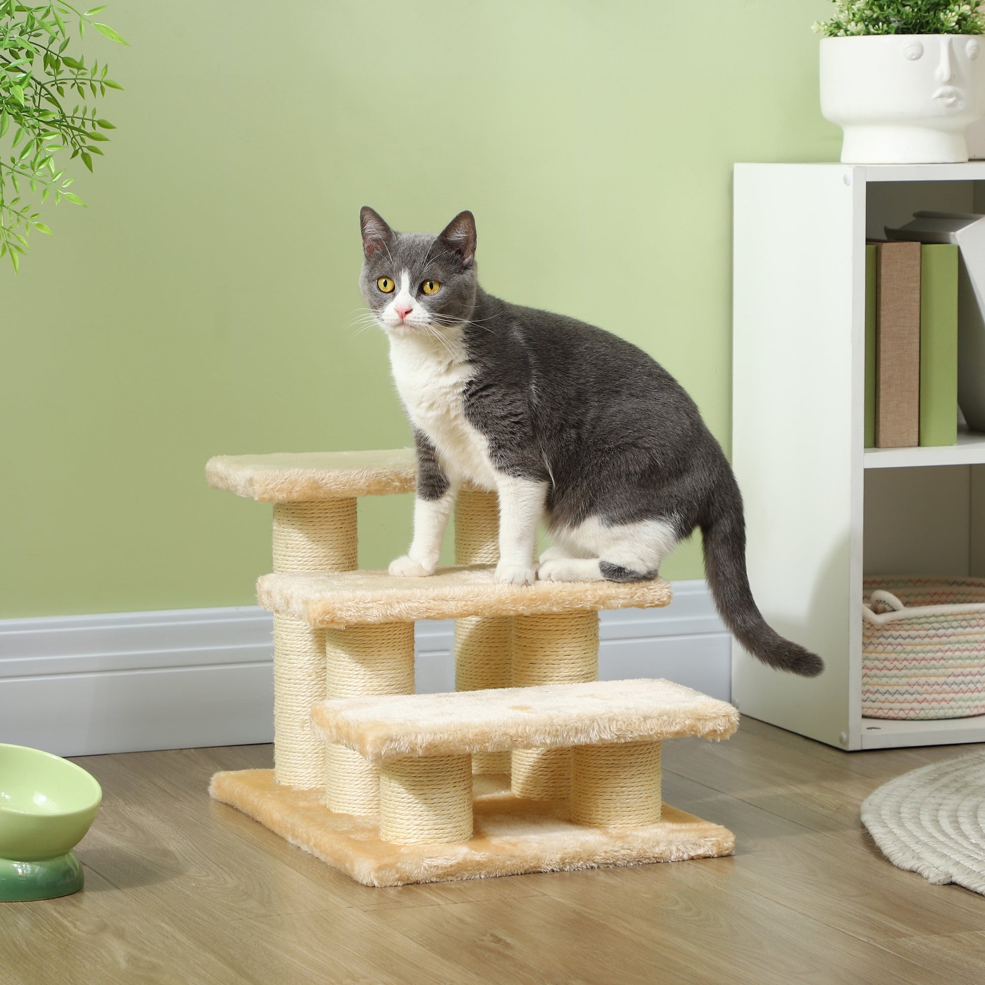 PawHut Pet Stairs 3-step Pet Ladder Cat dog Stairs Climb Ladder Cat Tree