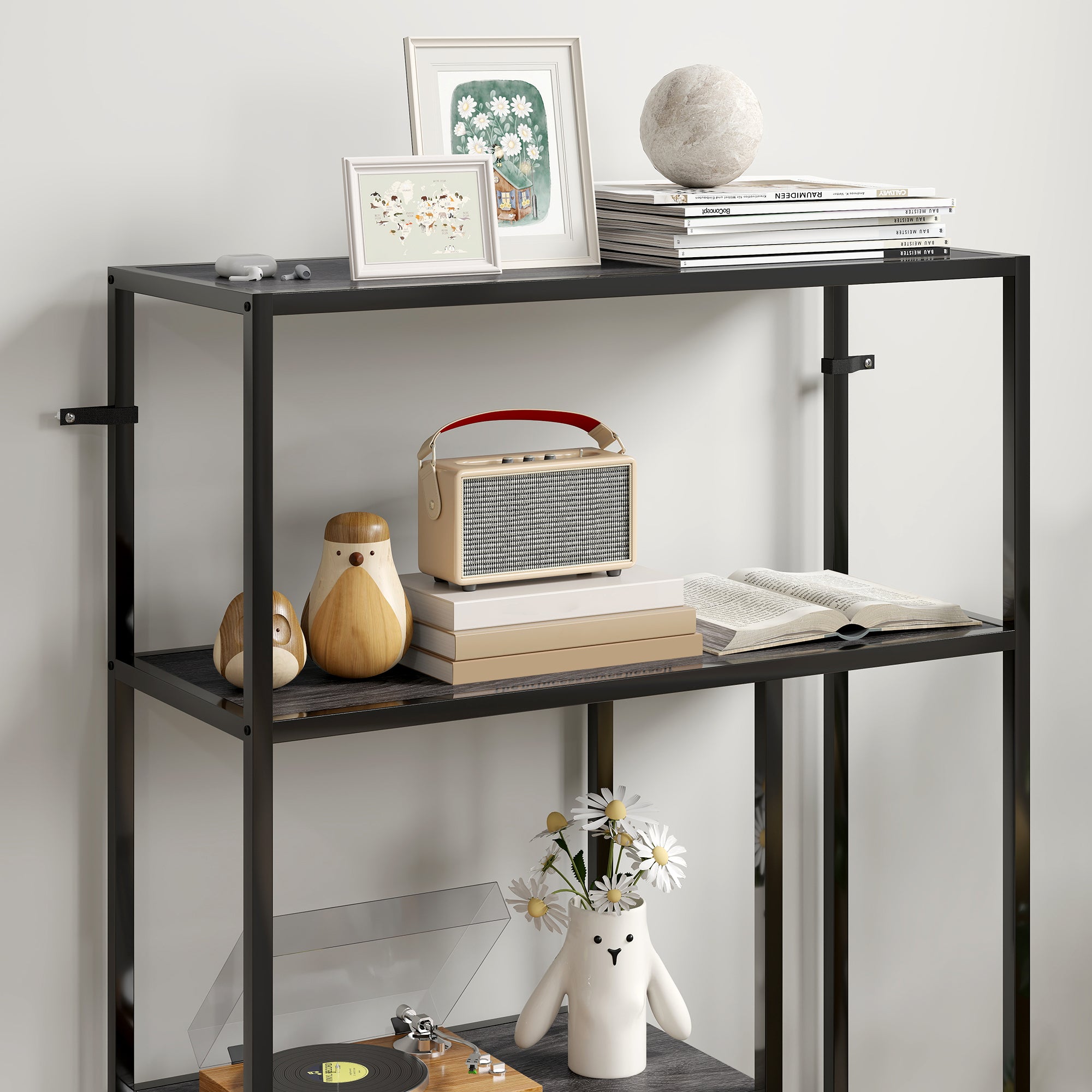 HOMCOM 4-Tier Bookshelf with Open Shelves - Charcoal Grey - North Peak Garden Furniture