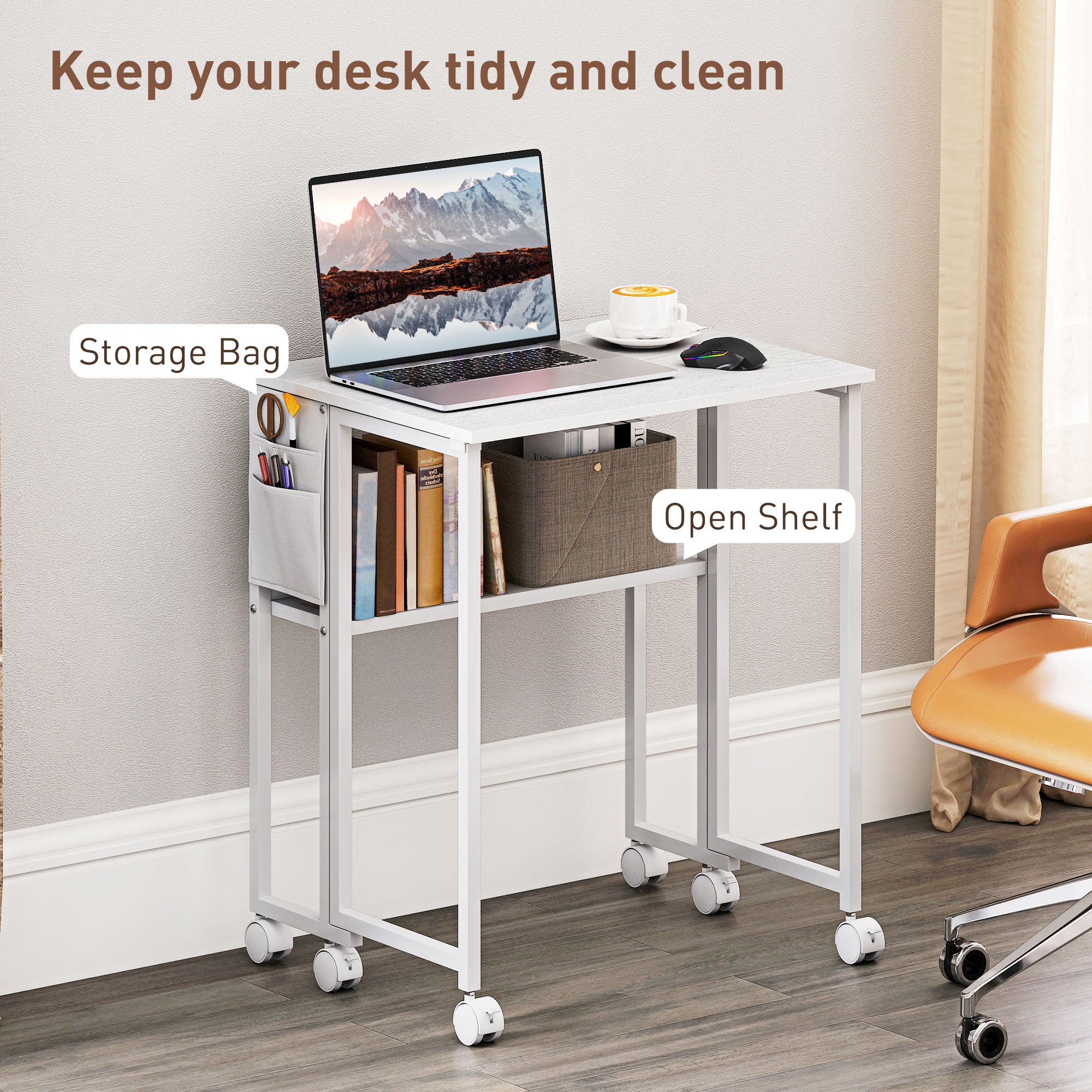 HOMCOM 63 cm Drop Leaf Writing Work Desk - White - North Peak Garden Furniture