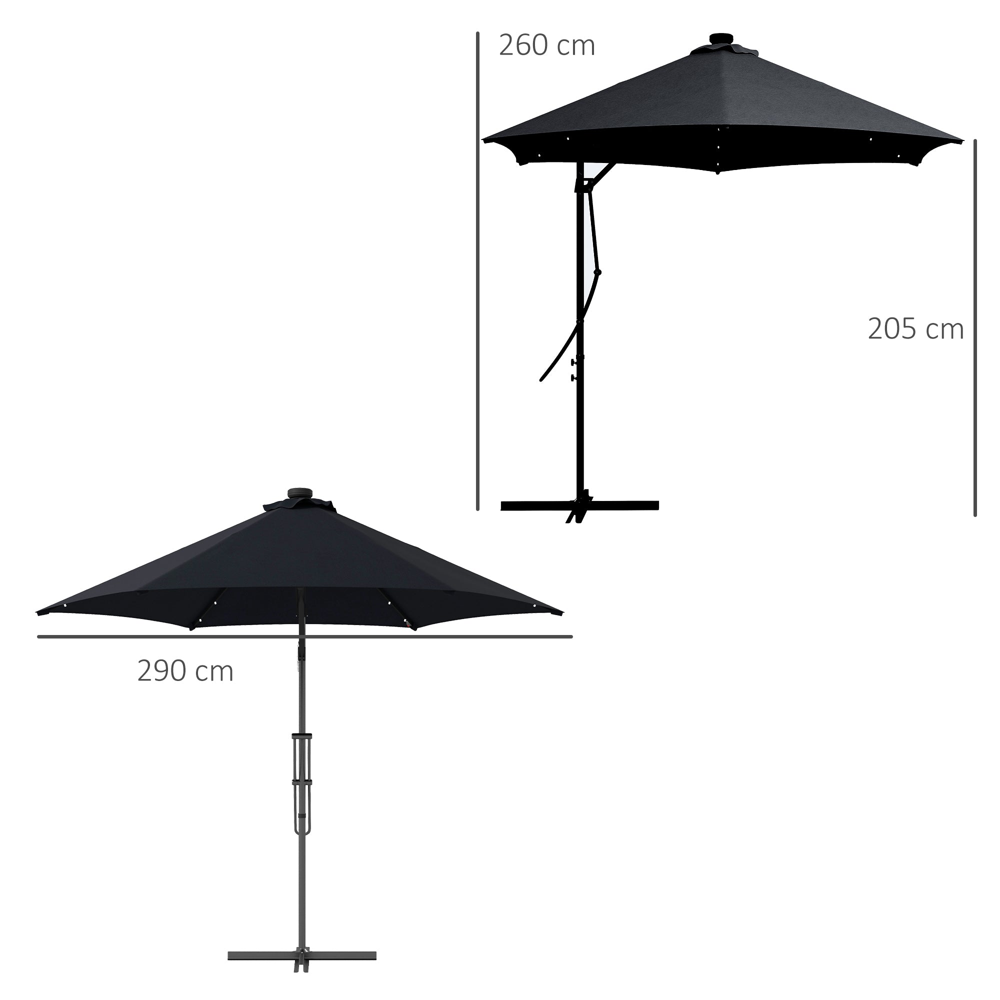 Outsunny 3(m) Garden Parasol Cantilever Umbrella with Solar LED, Cross Base and Waterproof Cover, Black - North Peak Garden Furniture