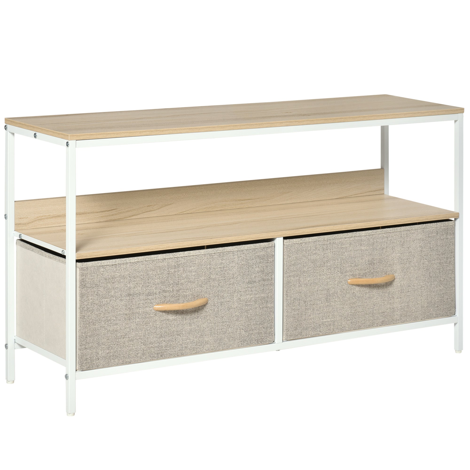 HOMCOM TV Cabinet for 47-inch TVs, TV Console Unit with 2 Foldable Linen Drawers, TV Stand with Shelving for Living Room, Entertainment Room, Maple Wood Effect - North Peak Garden Furniture