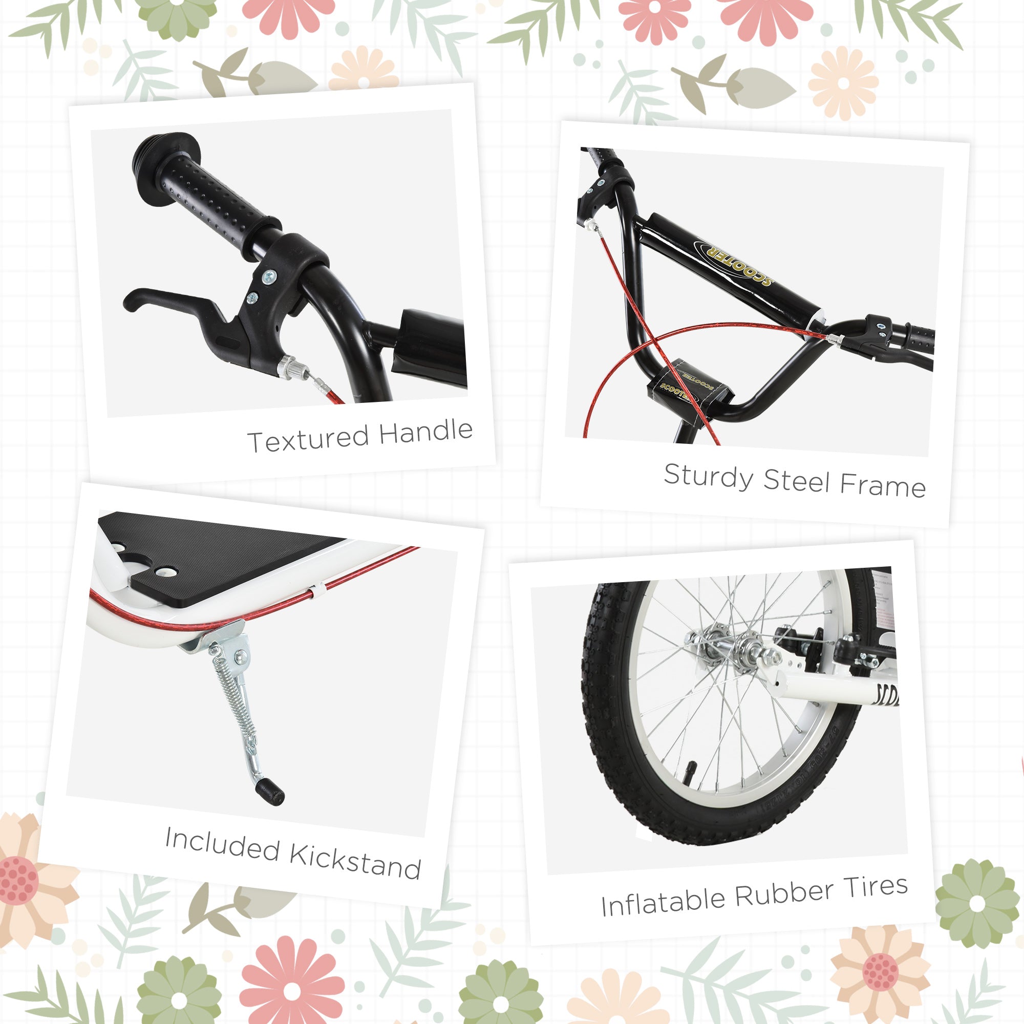 HOMCOM Kick Scooters for Kids with Adjustable Height, Anti-Slip Deck, Dual Brakes, Rubber Tyres, for Boys and Girls Aged 5+ Years Old - White - North Peak Garden Furniture