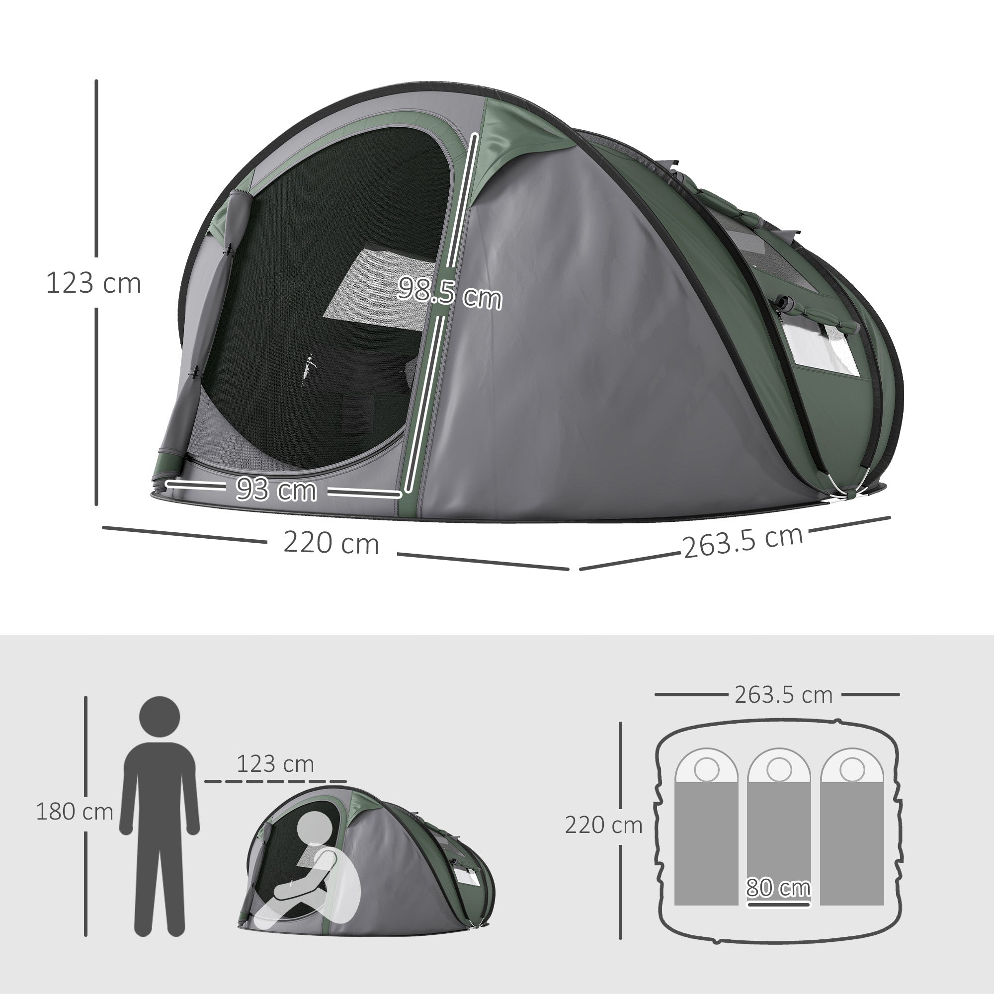 Outsunny 4-5 Person Pop-up Camping Tent Waterproof Family Tent w/ 2 Mesh Windows & PVC Windows Portable Carry Bag for Outdoor Trip, Dark Green