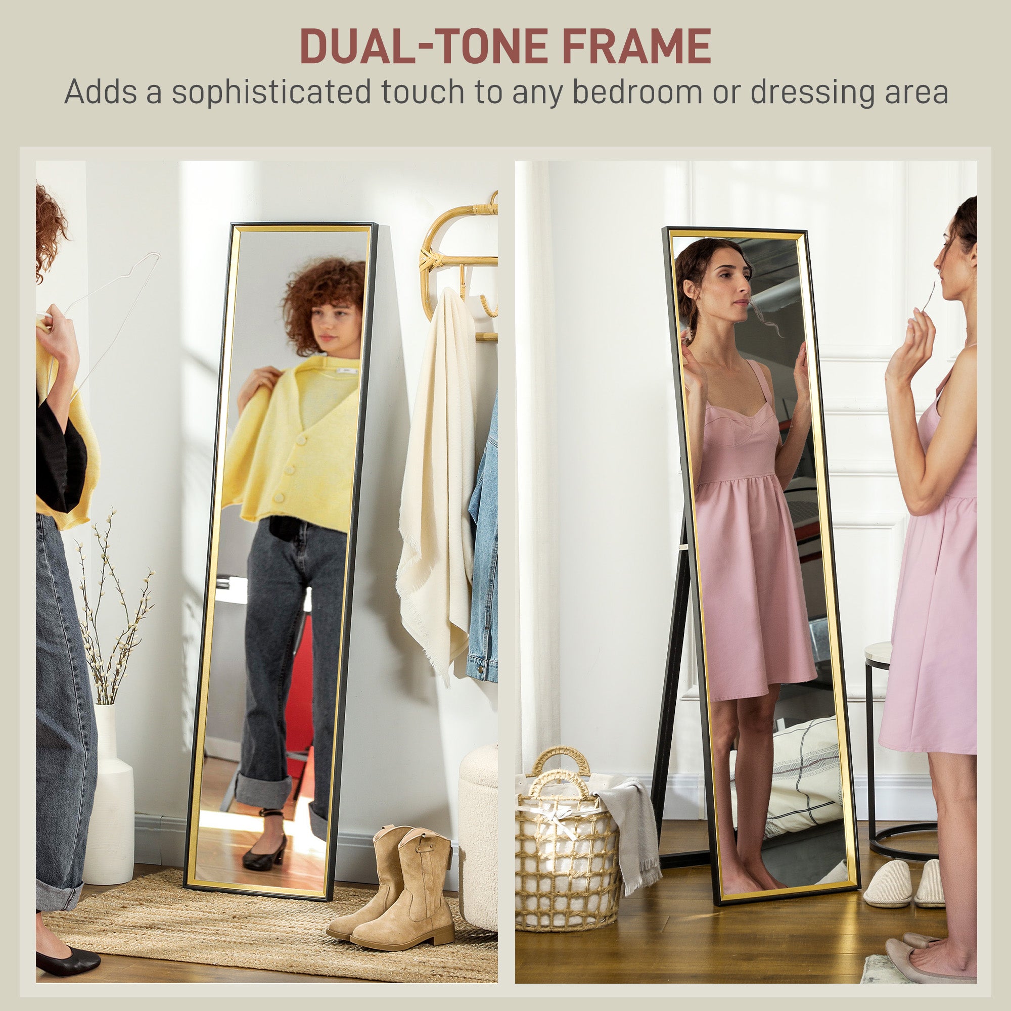 HOMCOM Full Length Mirror, 37 x 157cm Wall Mounted, Leaning, Free Standing Mirror, Framed Full Body Mirror for Living Room, Bedroom, Black - North Peak Garden Furniture