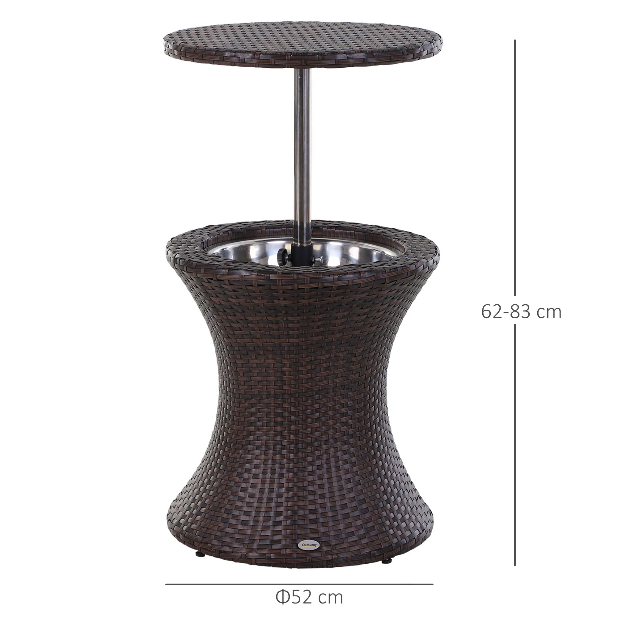 Outsunny PE Rattan Ice Bucket Table, Outdoor Round Liftable Beer Cooler, Cocktail Tables for Bar, Patio, Deck, Pool, Brown