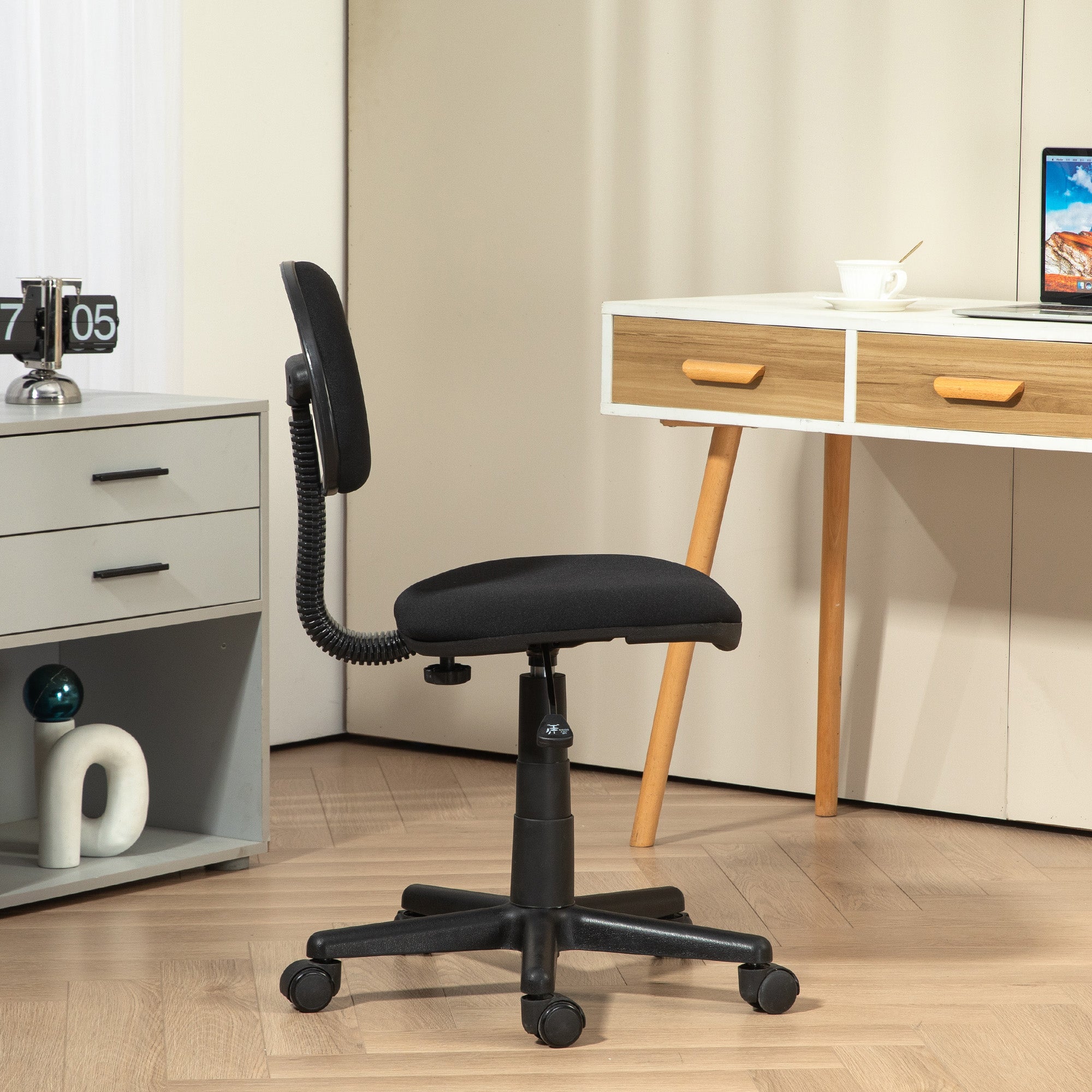 HOMCOM Small Armless Office Chair - Black - North Peak Garden Furniture