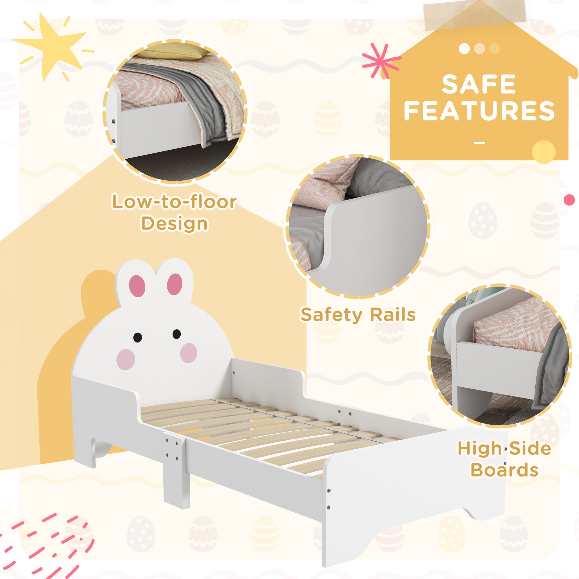 ZONEKIZ Rabbit-Designed Toddler Bed, Kids Bedroom Furniture - White - North Peak Garden Furniture