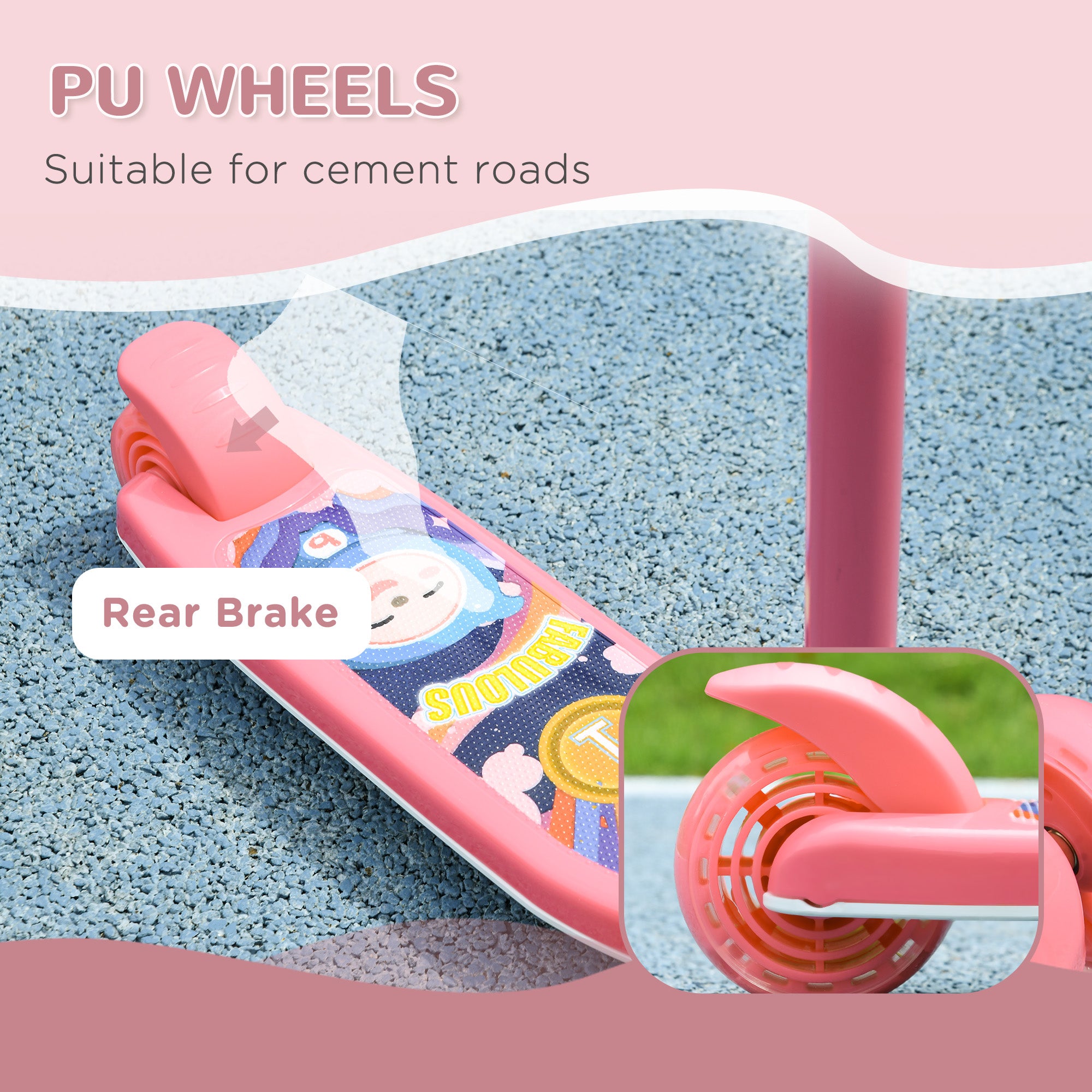 AIYAPLAY Kids 3 Wheel Scooter for 2-6 Years Old w/ Adjustable Height, LED Light, TPE Handlebar, Pink - North Peak Garden Furniture