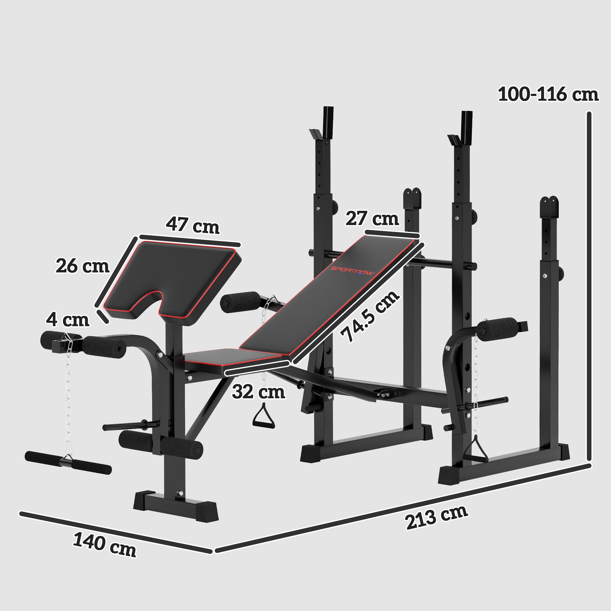 SPORTNOW Folding Weight Bench with Bench Press Rack, Preacher Curl Bench, Leg Curl Machine, Incline or Flat Workout Bench for Home Gym Strength Training Weight Lifting