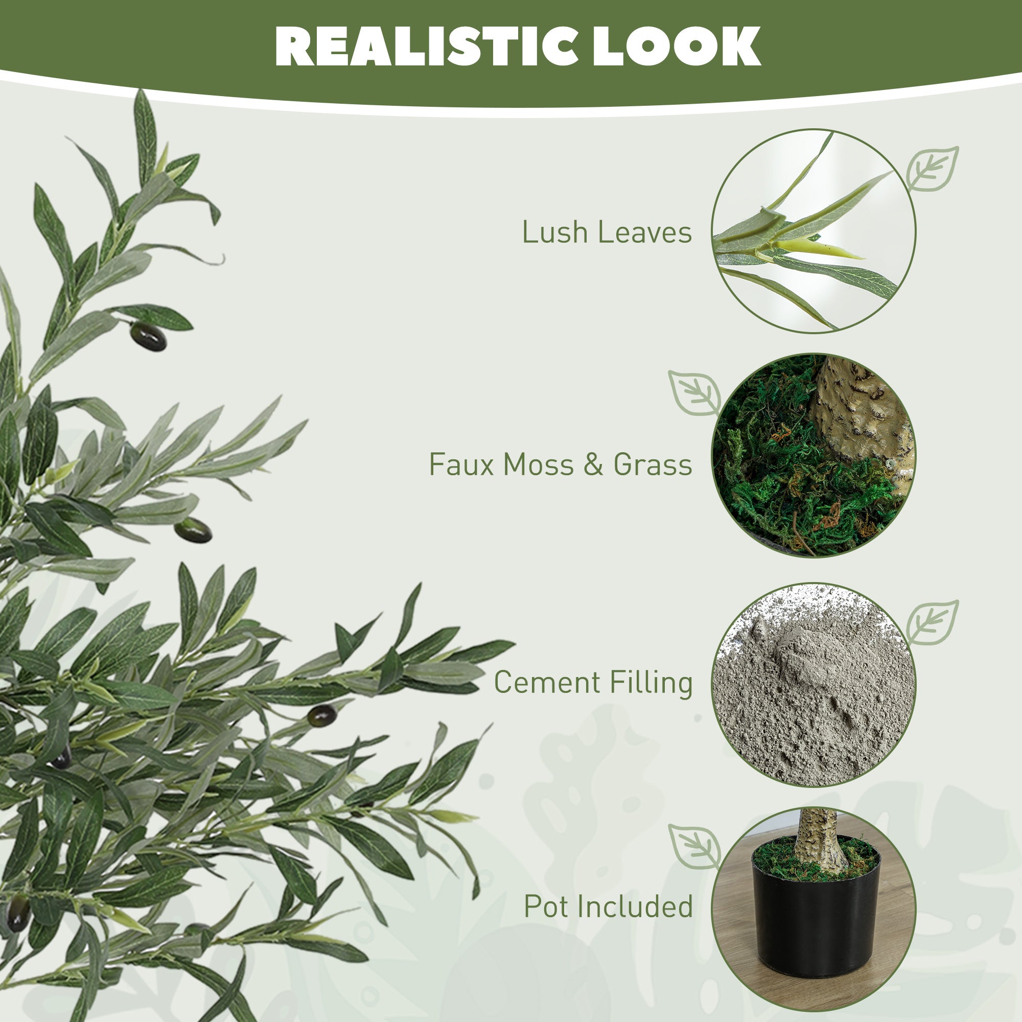 HOMCOM 4ft/ 120cm Decorative Artificial Plant, Silk Olive Tree with 450 Leaves and 20 Olive Fruits in Pot, Fake Plant for Home, Office, Living Room, Indoor Decor - North Peak Garden Furniture