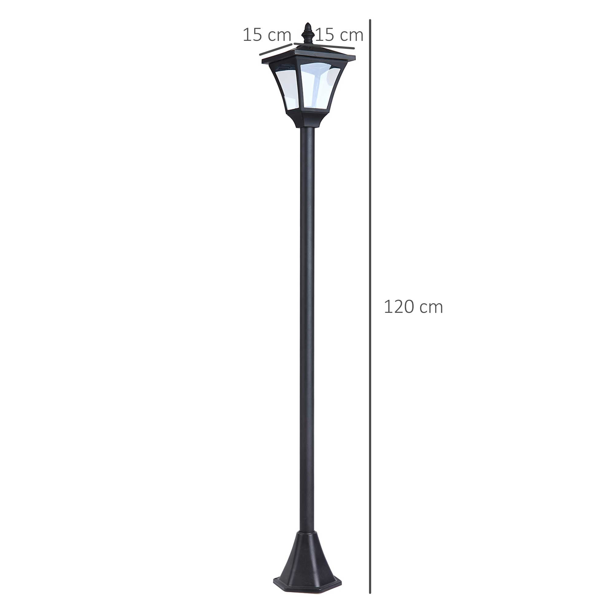 Outsunny Set of 2 Outdoor Garden Solar Post Lamp Sensor Dimmable LED Lantern Bollard IP44 Energy-saving 1.2M Tall, Black - North Peak Garden Furniture