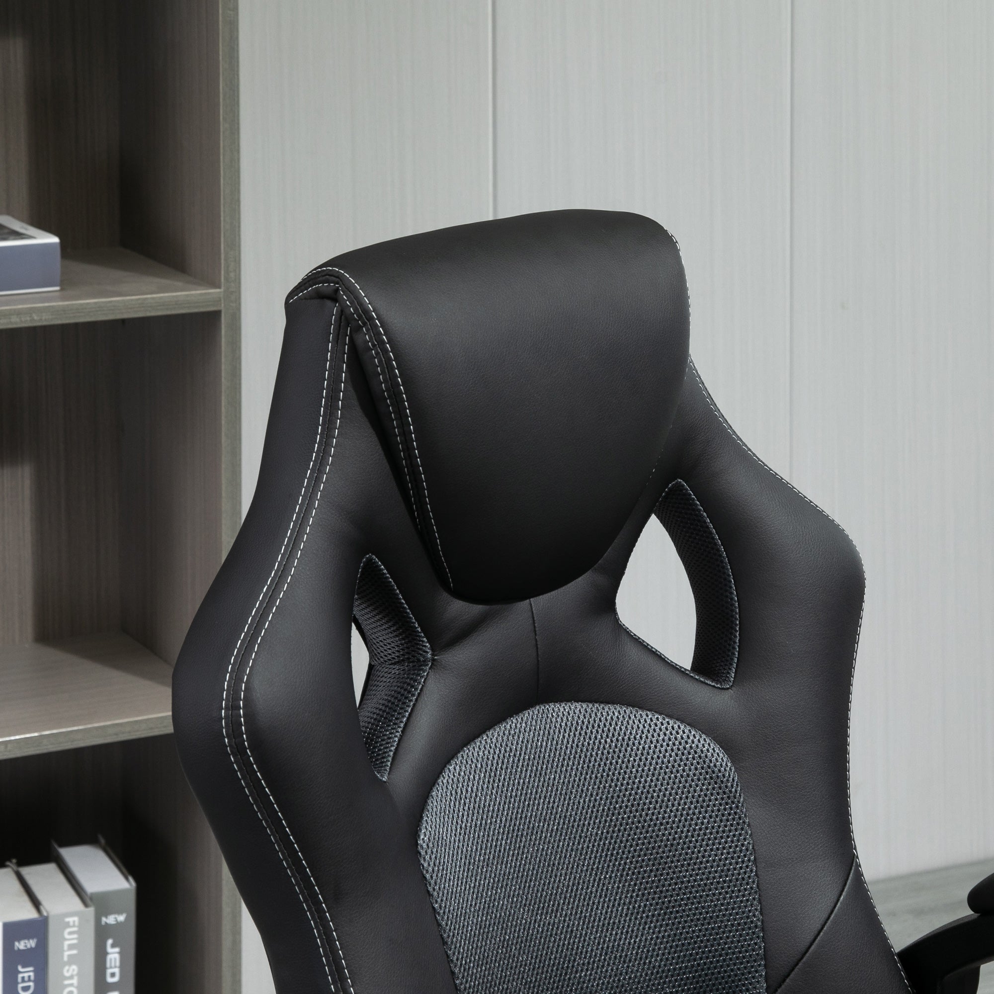 Vinsetto High-Back Office Chair Faux Leather Swivel Computer Desk Chair for Home Office with Wheels Armrests Black - North Peak Garden Furniture