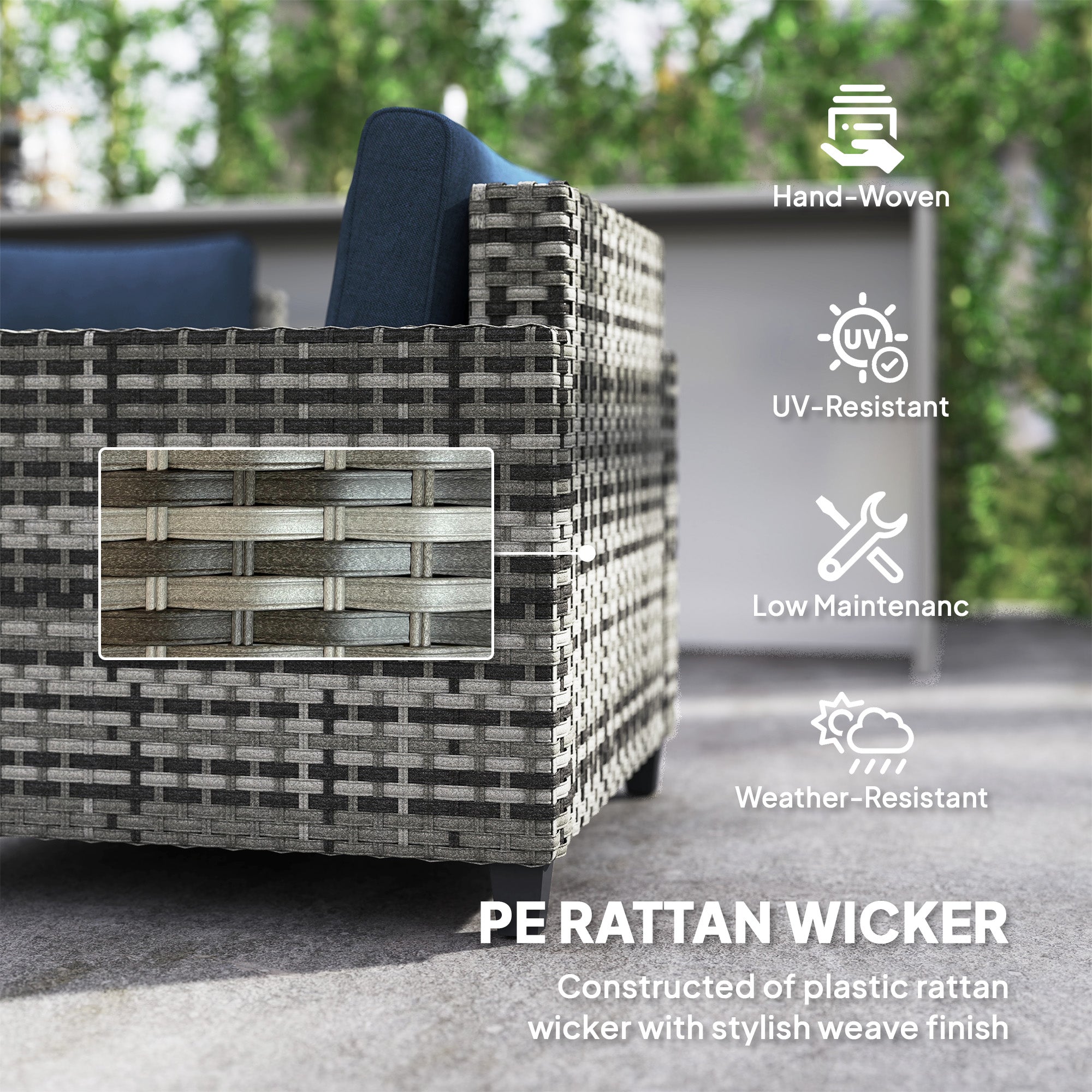 Outsunny Six-Piece Modular Rattan Sofa Set - Navy Blue - North Peak Garden Furniture