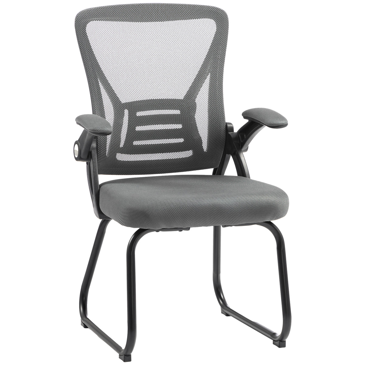 HOMCOM Office Chair, Ergonomic Desk Chair No Wheels with Mesh Backrest and Steel Legs for Home Conference Room, Dark Grey