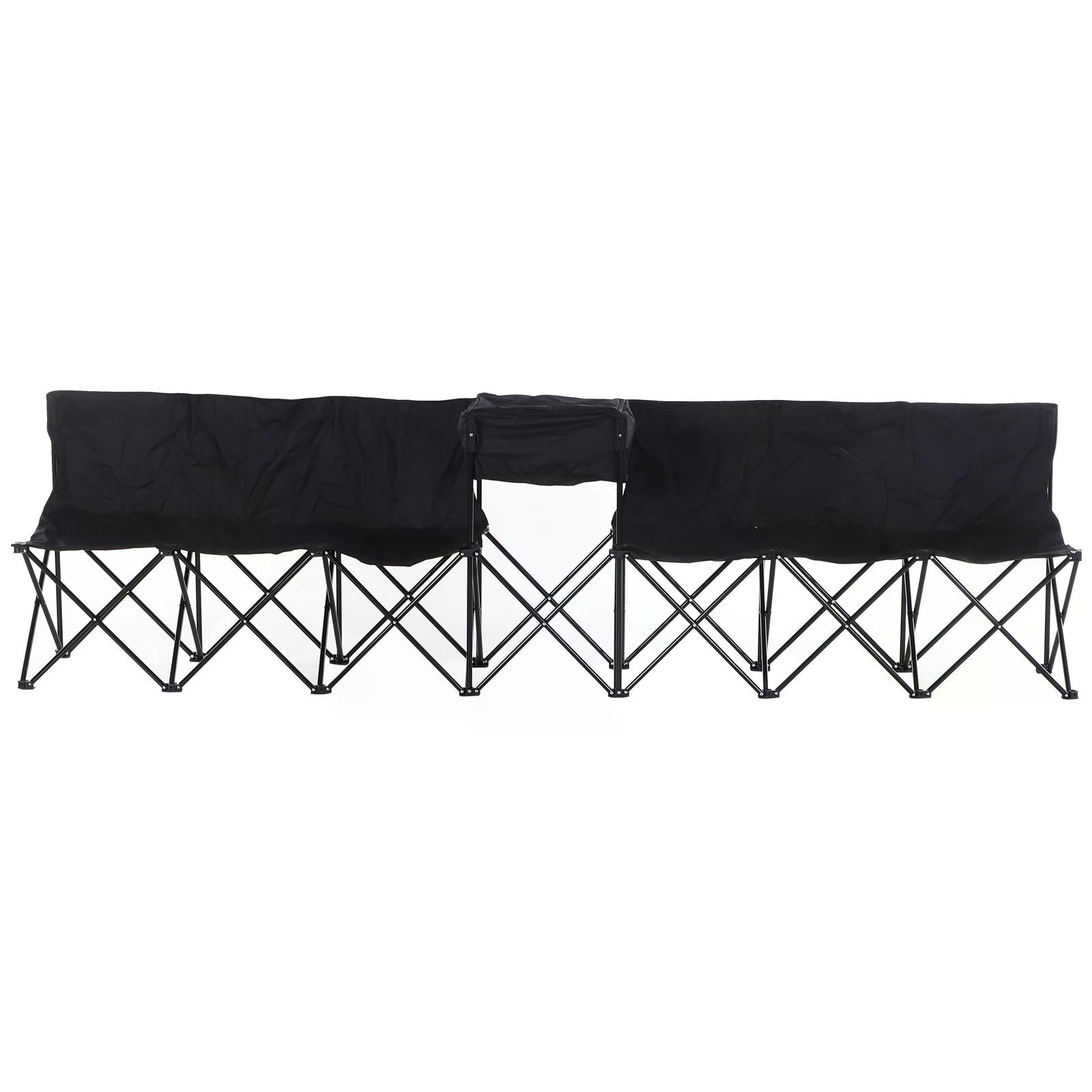 Outsunny 6-Seater Folding Steel Camping Bench w/ Cooler Bag Black