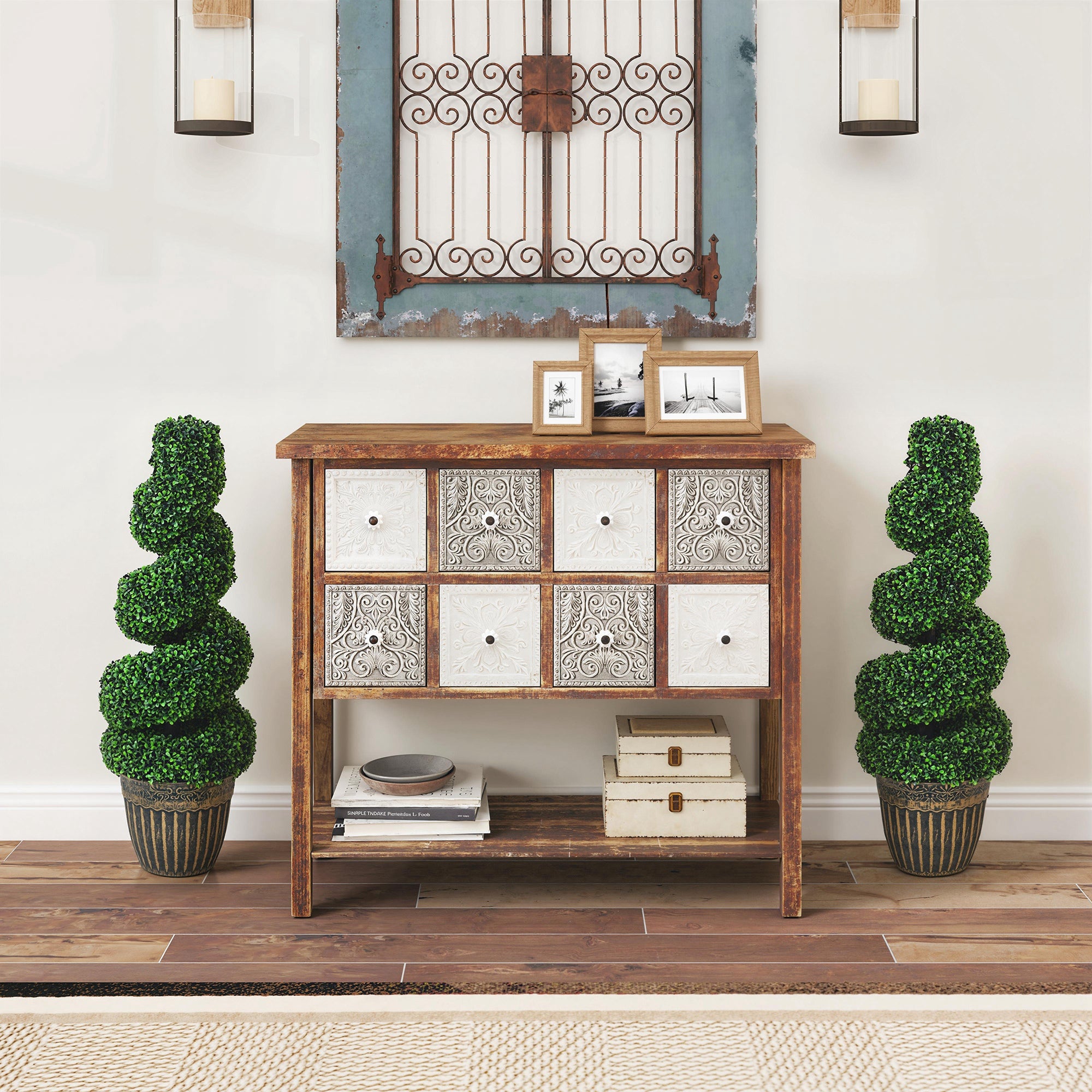 HOMCOM Set of 2 Artificial Plants, Topiary Spiral Boxwood Trees with Pot, for Home Indoor Outdoor Decor, 90cm